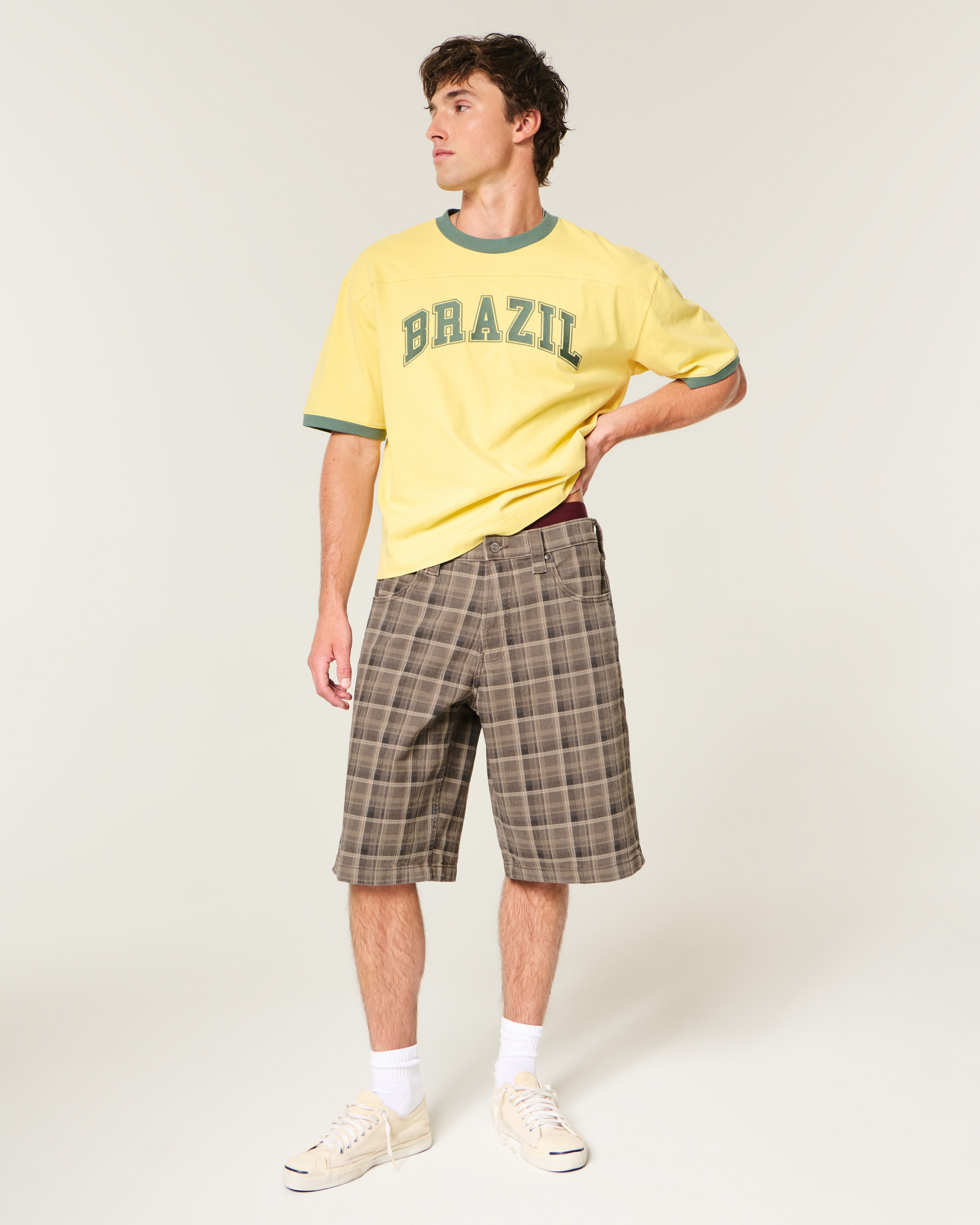 Мужские шорты Hollister Plaid Baggy Low-Rise Jean Shorts — фото 2