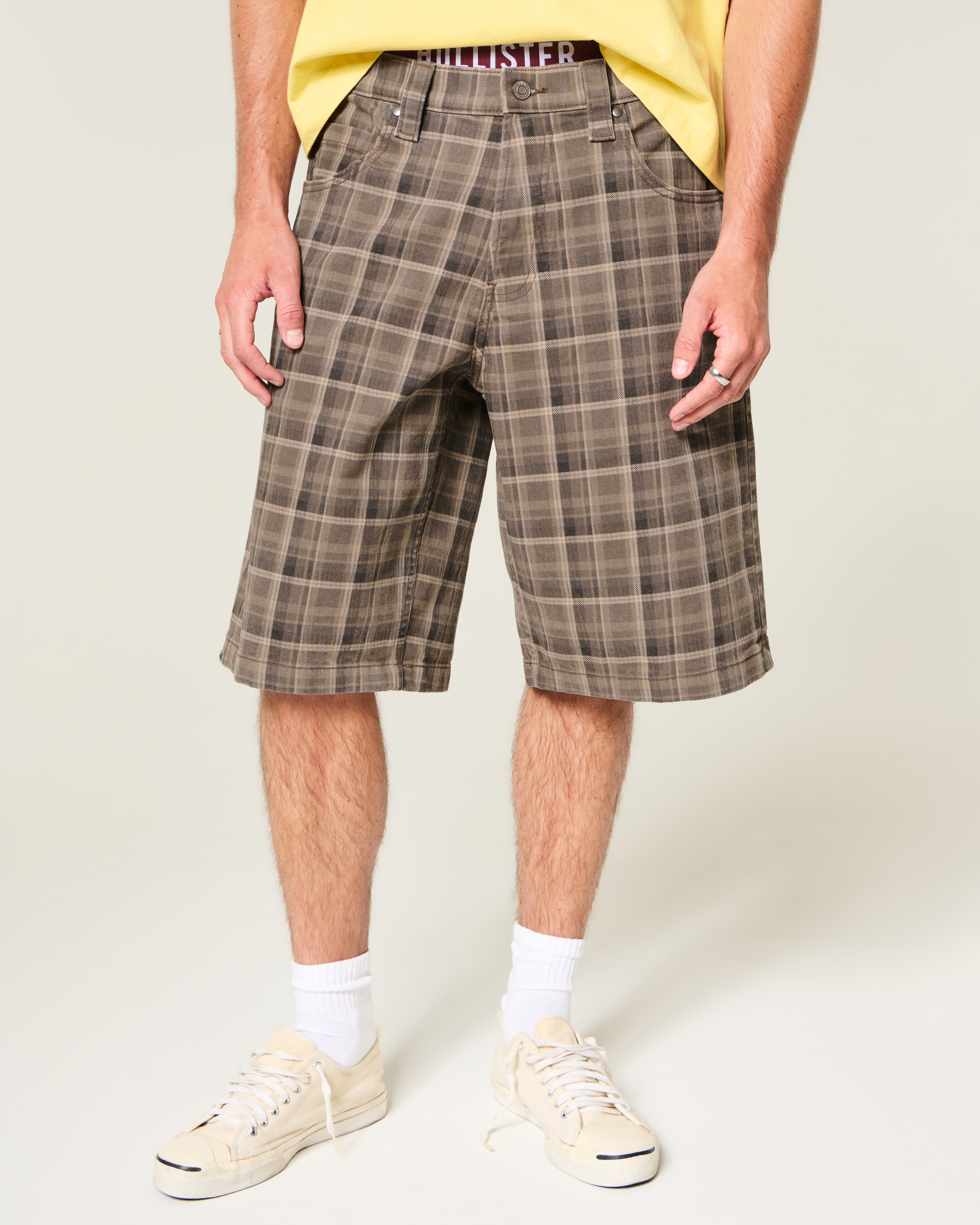 Мужские шорты Hollister Plaid Baggy Low-Rise Jean Shorts — фото 3