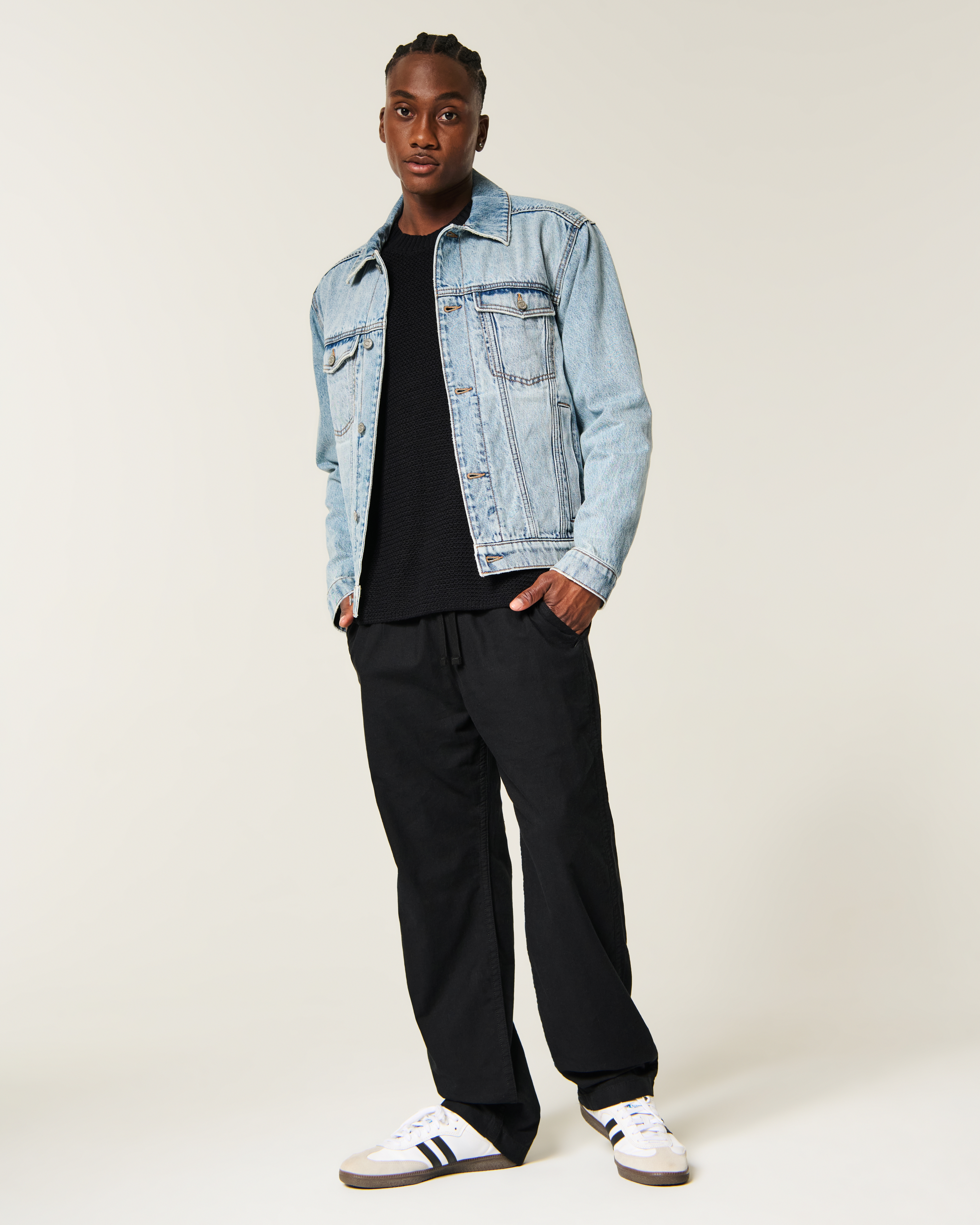 Мужские брюки Hollister Relaxed Straight Linen-Blend Pull-On, цвет: Чёрный — фото 2