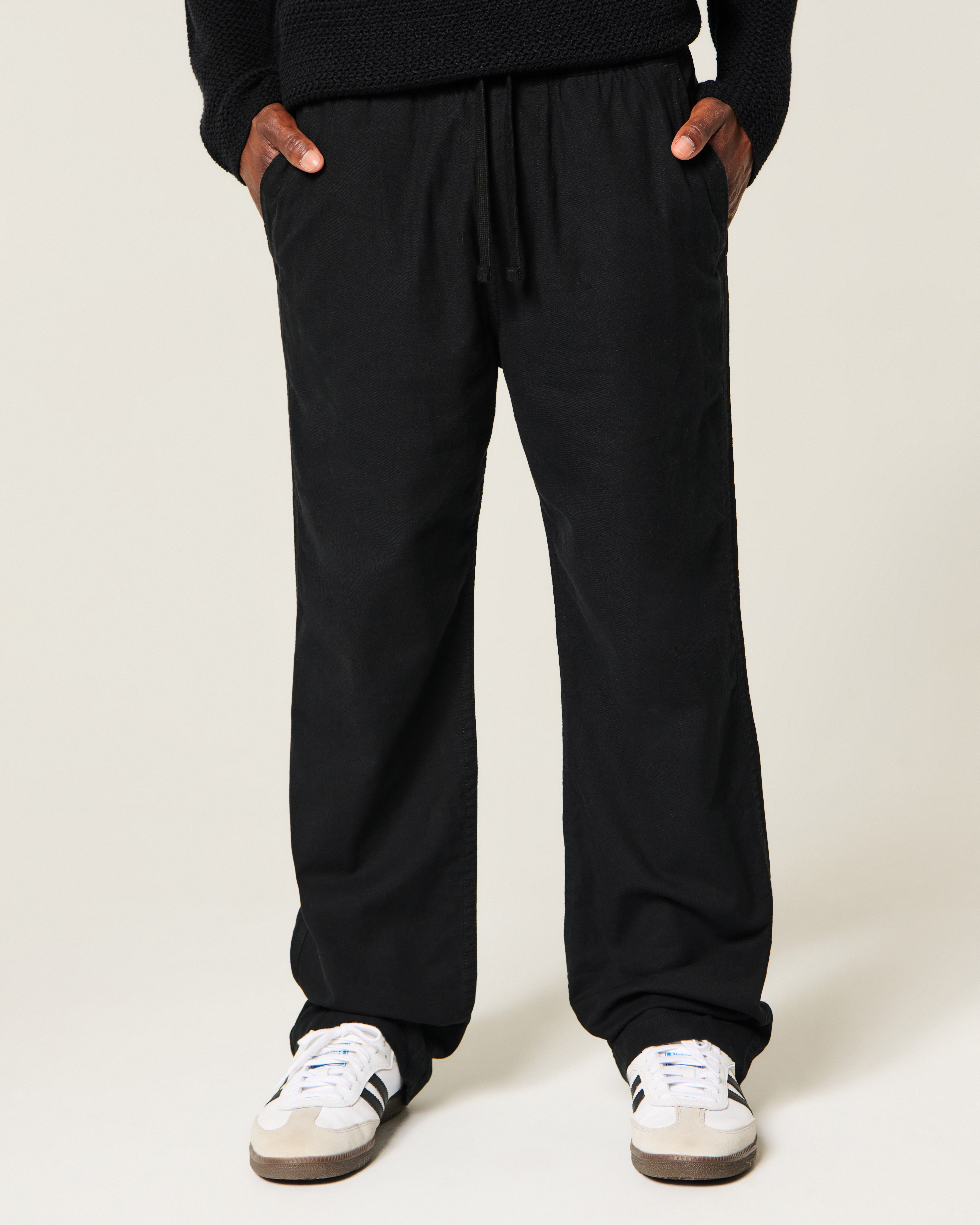 Мужские брюки Hollister Relaxed Straight Linen-Blend Pull-On, цвет: Чёрный — фото 3