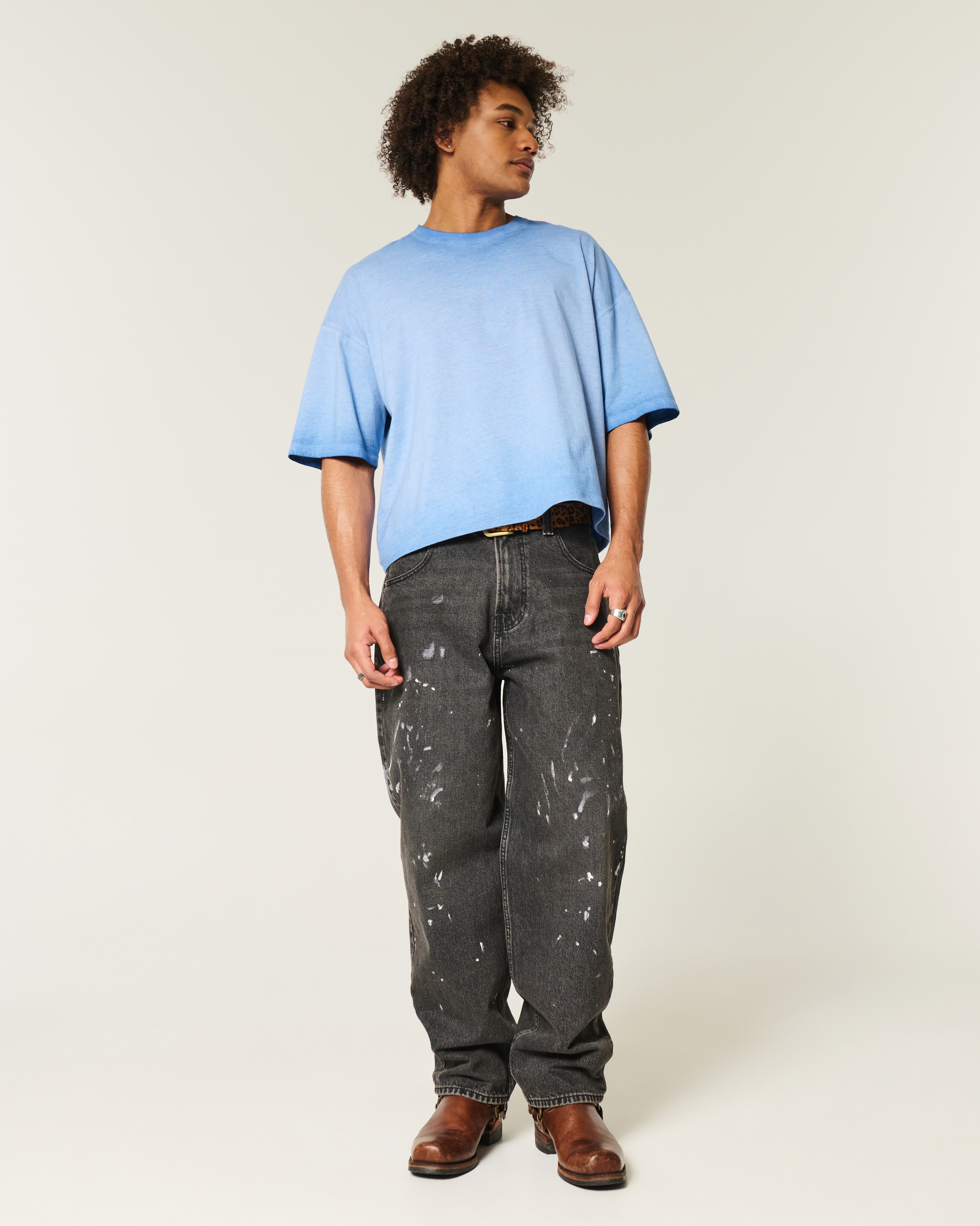 Мужские джинсы Hollister Washed Black Paint Splatter Skater Baggy Jeans — фото 3