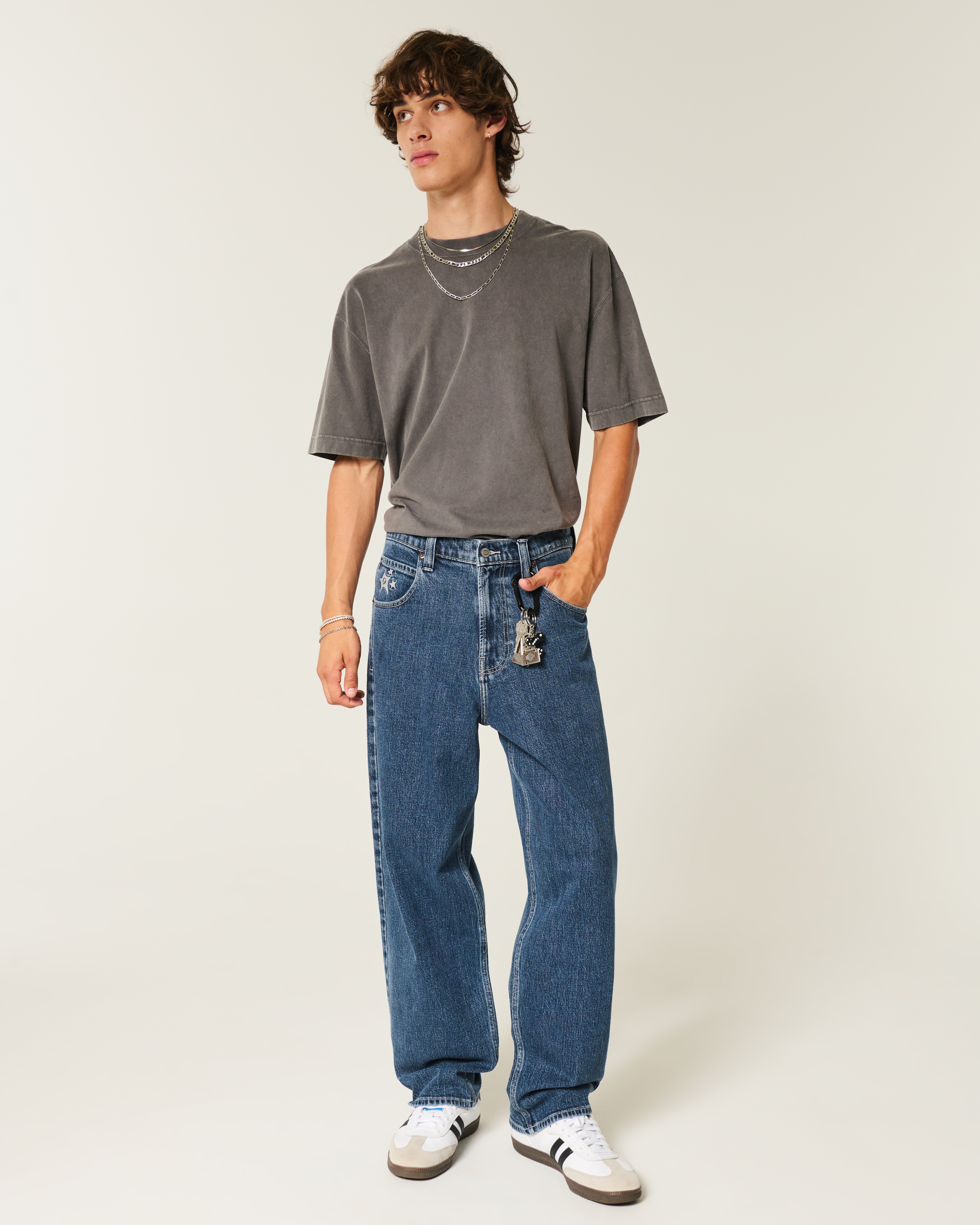 Мужские джинсы Hollister Washed Black H Applique Skater Baggy Jeans — фото 2