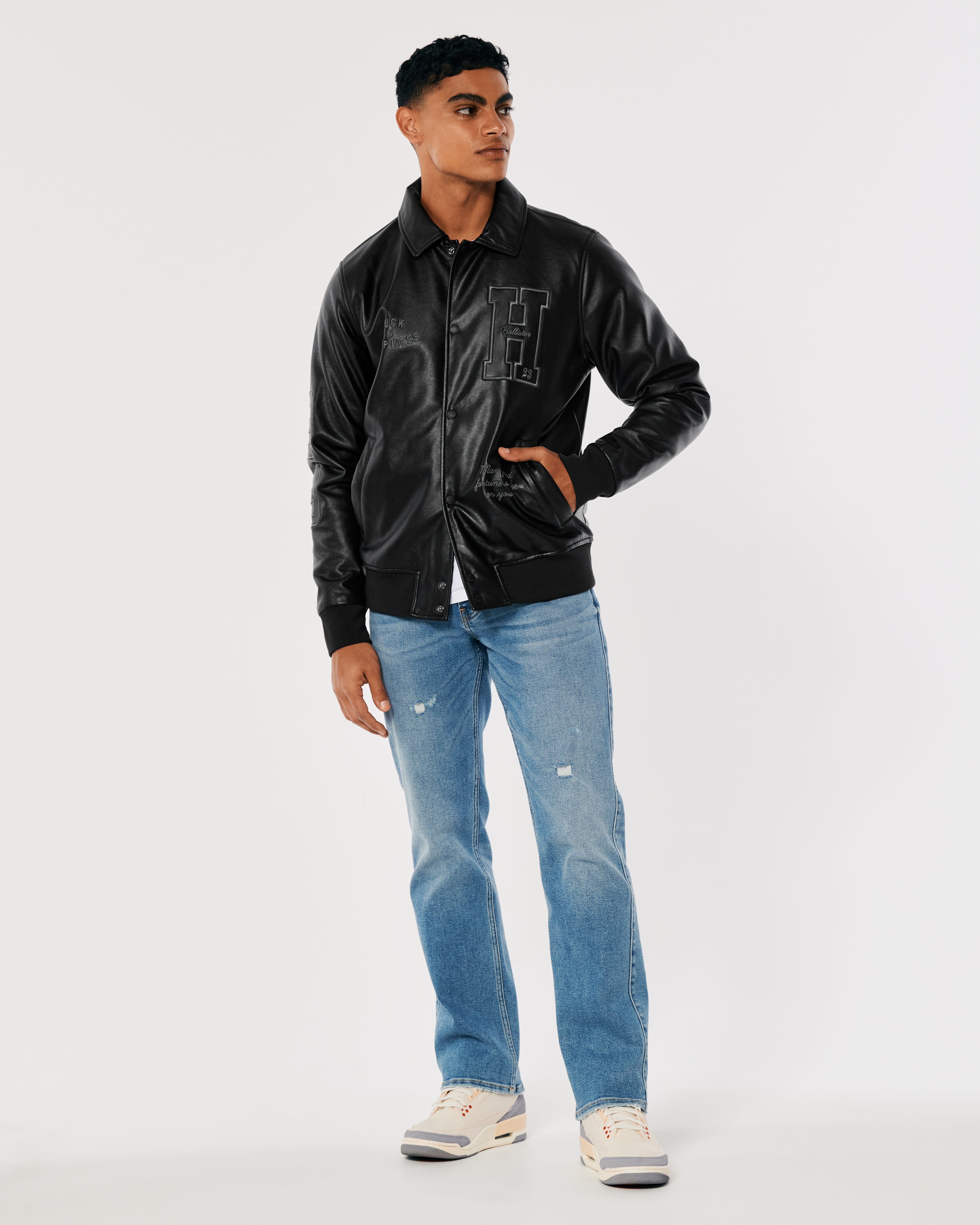 hollister leather jacket mens