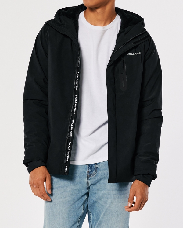 Faux Fur-Lined All-Weather Winter Jacket, BLACK