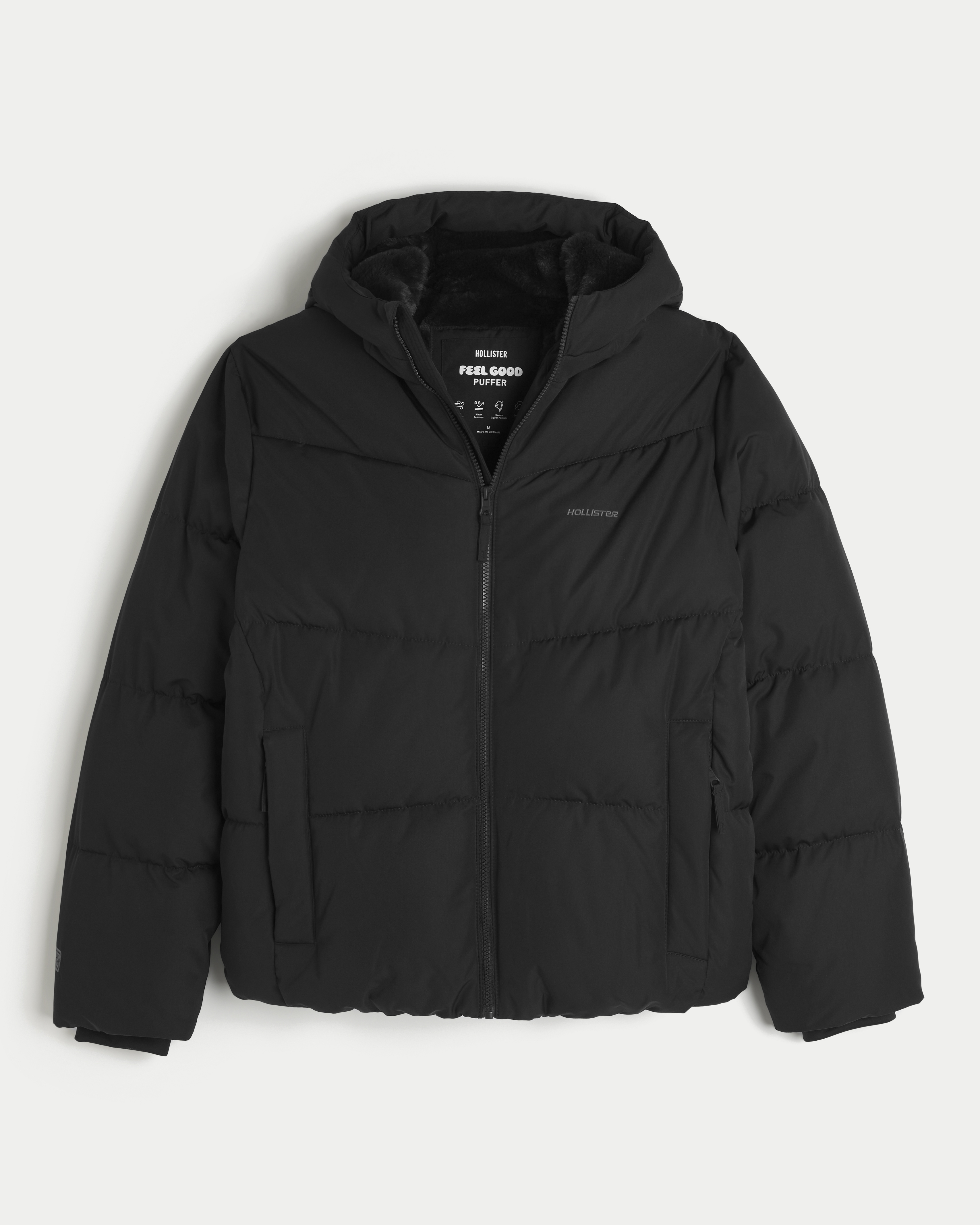 Мужская куртка Hollister Feel Good Faux Fur-Lined Puffer, цвет: Чёрный