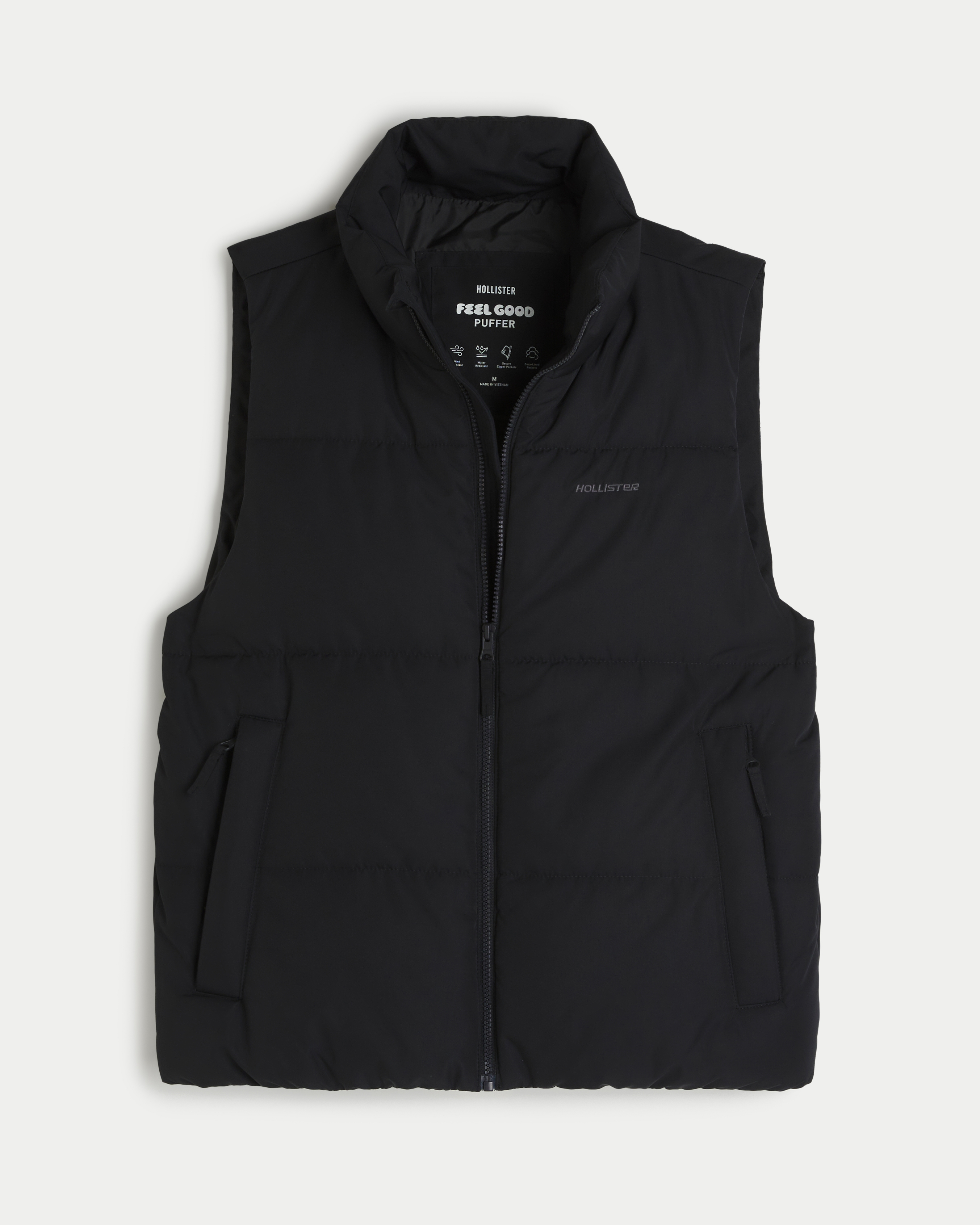 Мужской жилет Hollister Feel Good Puffer Vest, цвет: Чёрный