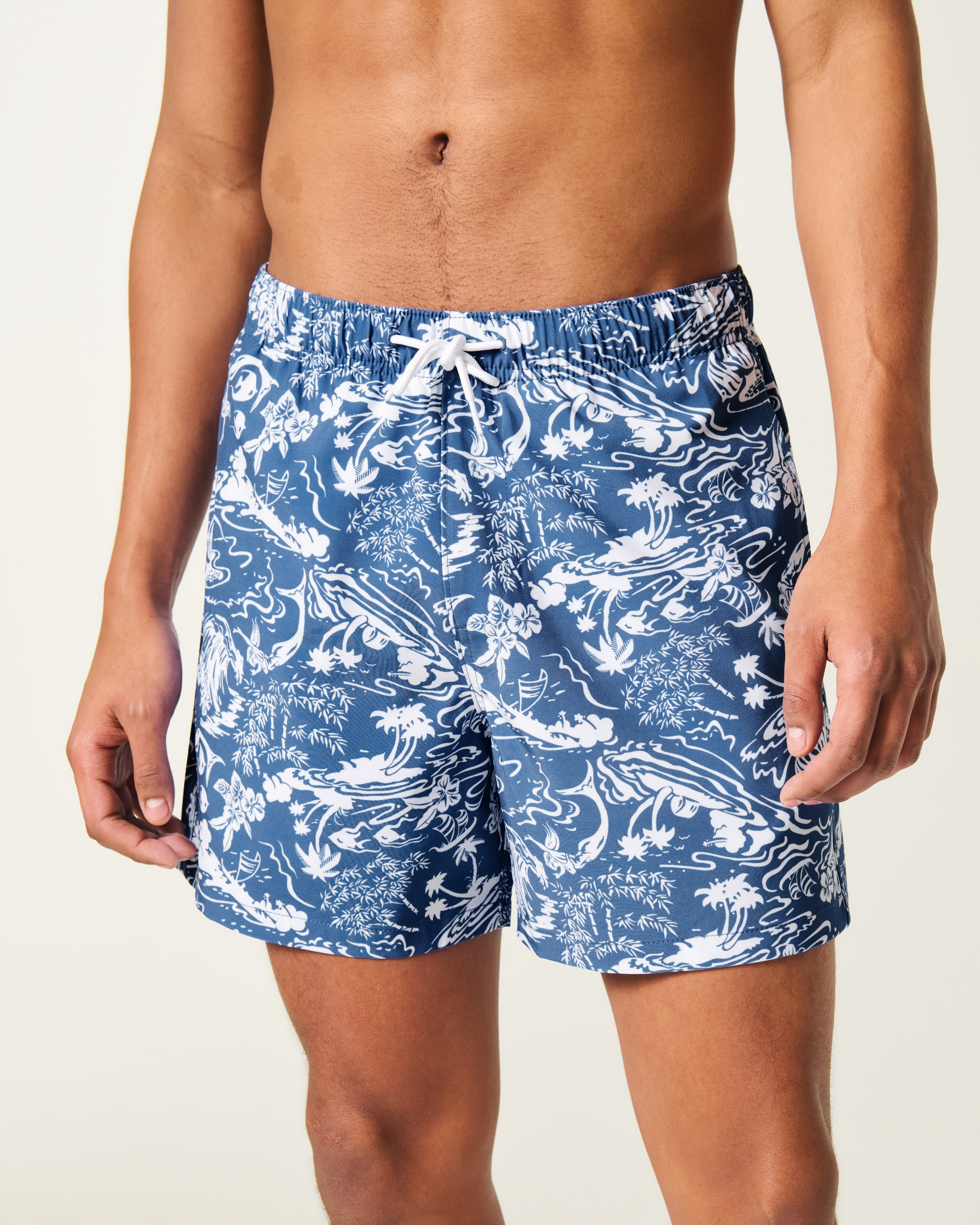 Плавки Mid-Thigh для мужчин — Hollister, цвет: Синий с принтом — фото 3