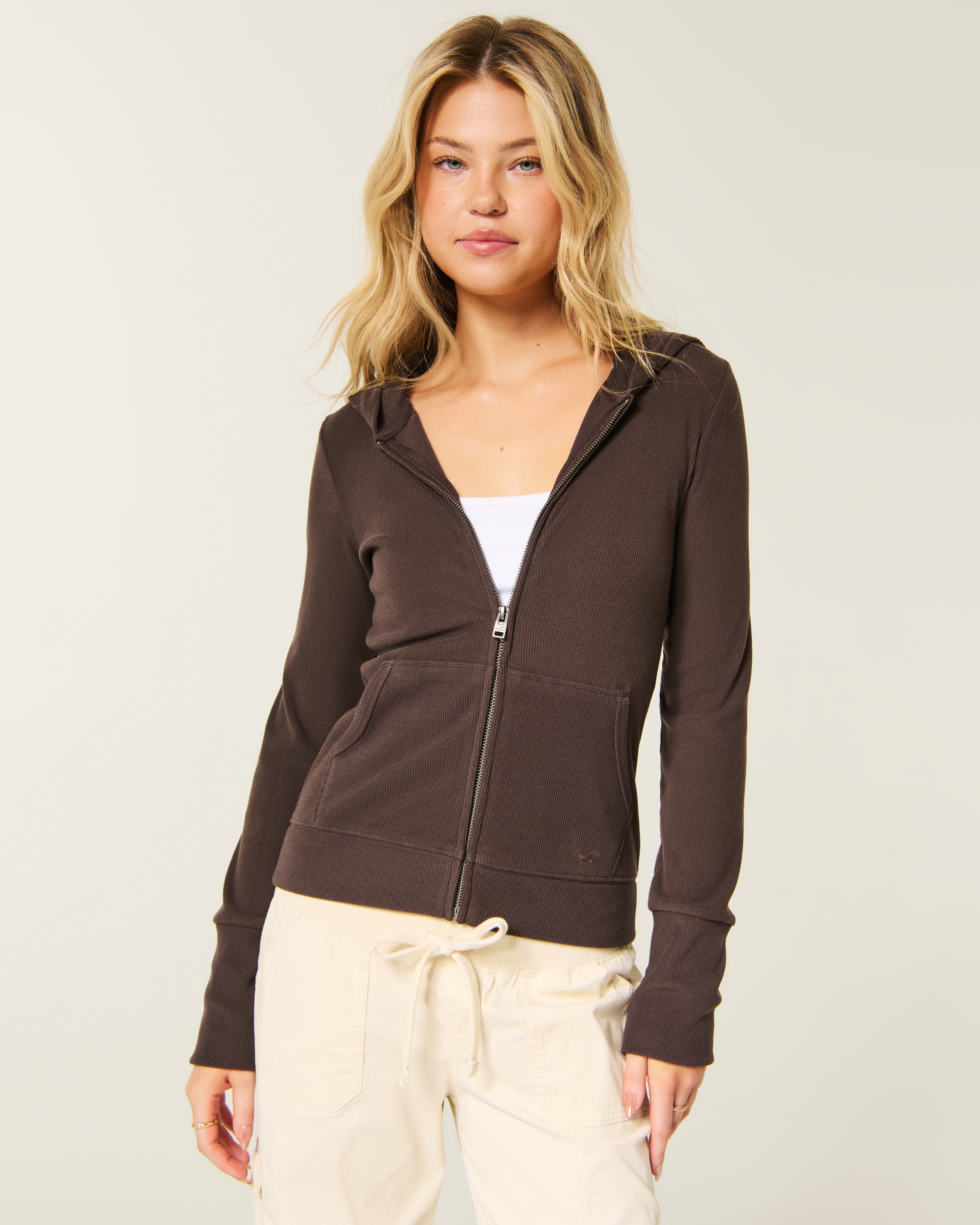 Женские худи Hollister Cozy Rib Seamless Fabric Zip-Up — фото 2