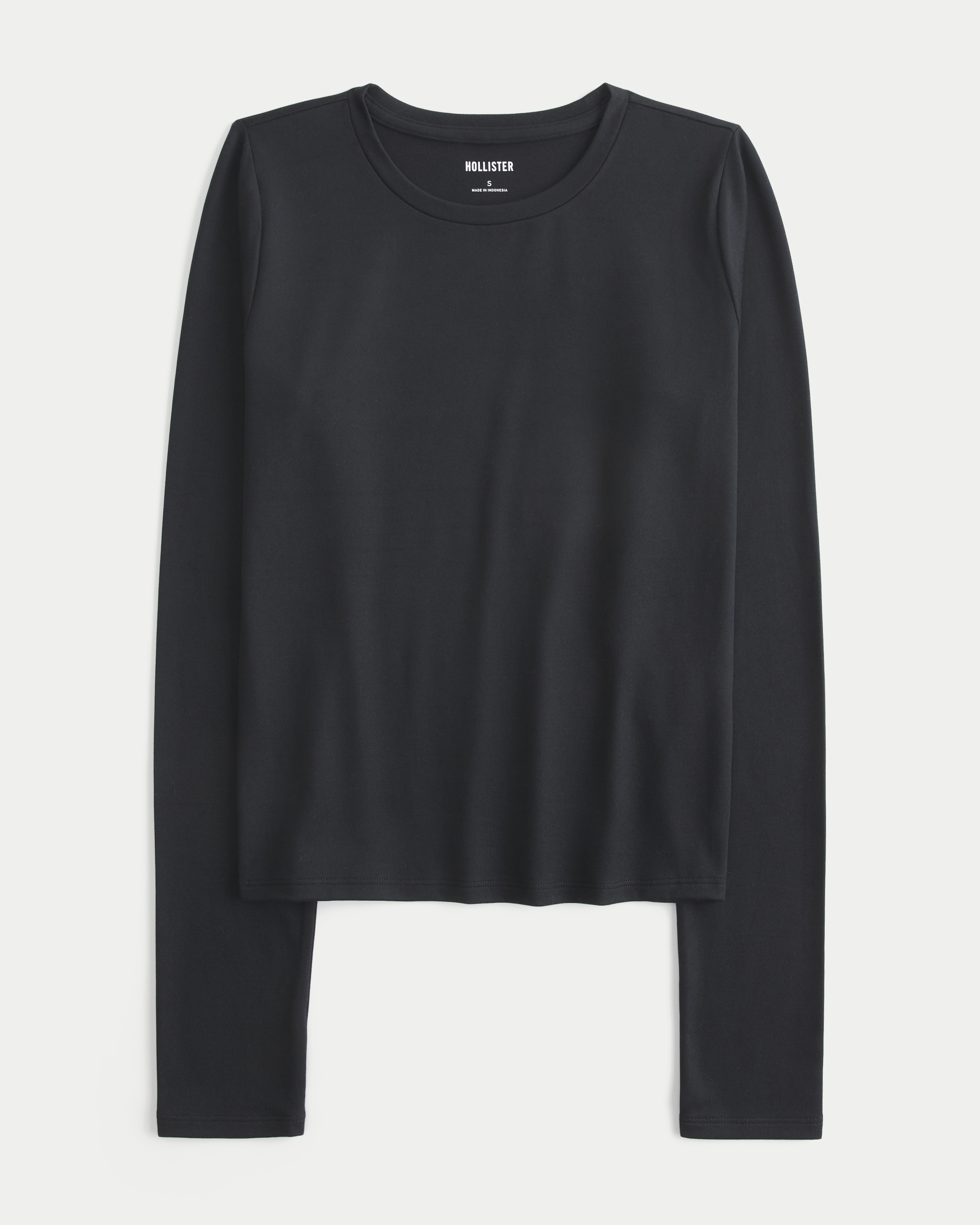 Женская футболка Hollister Long-Sleeve Soft Seamless Fabric Crew, цвет: Чёрный — фото 1