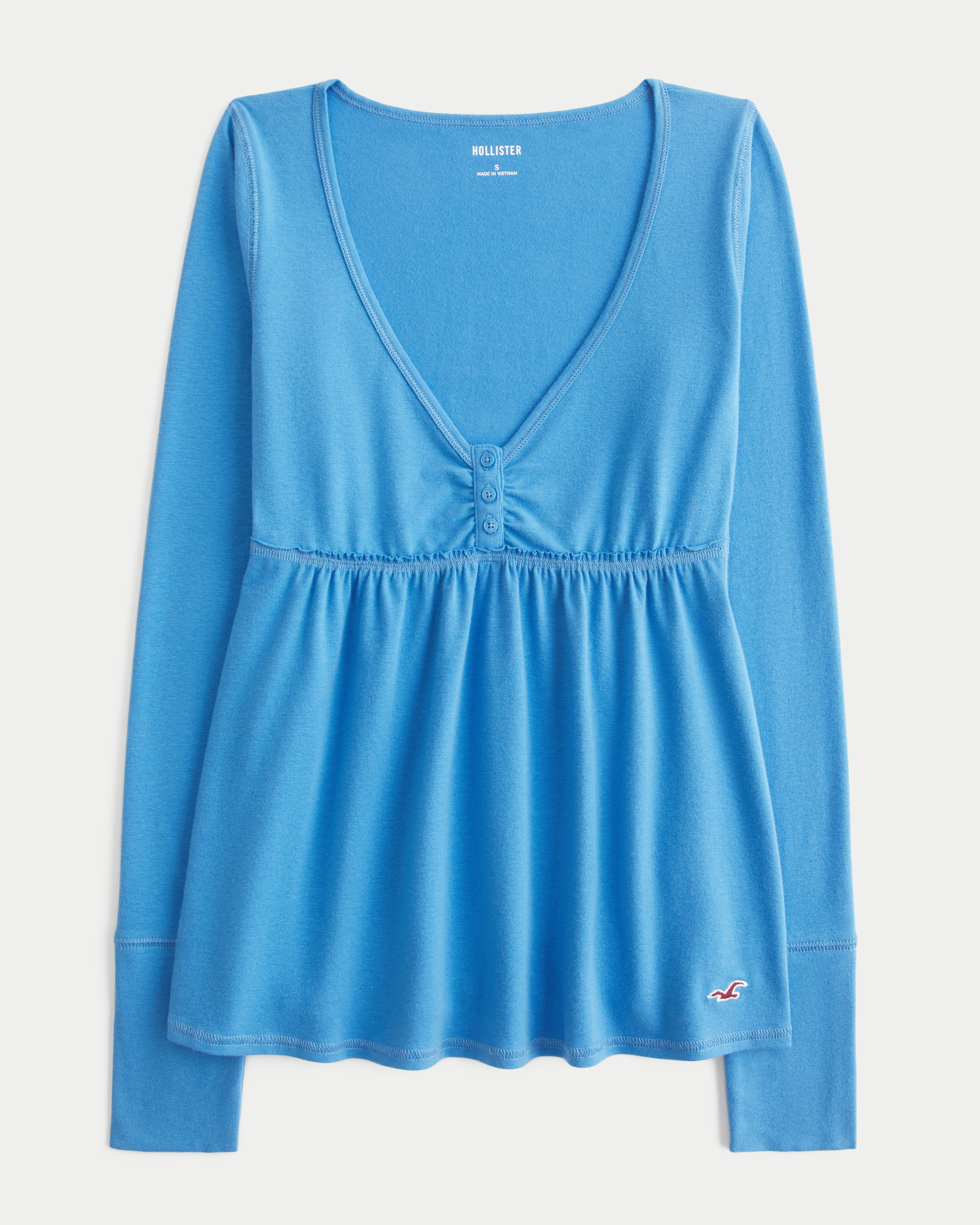 Бэби-долл, длинный рукав, с планкой на пуговицах — Hollister, цвет: Синий