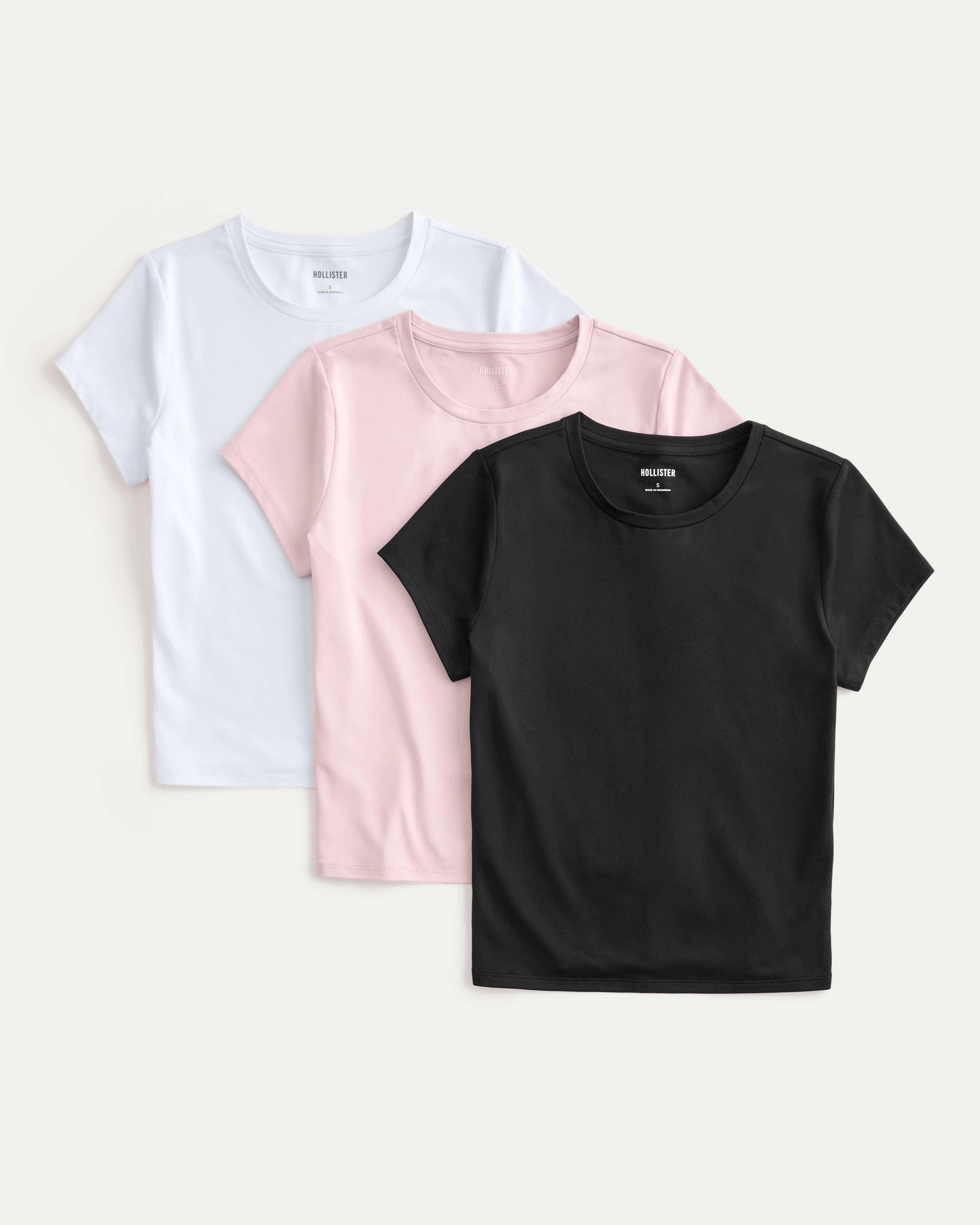 Женские футболки Hollister Seamless Fabric Crew Baby Tee 3-Pack, цвет: Разноцветный — фото 1