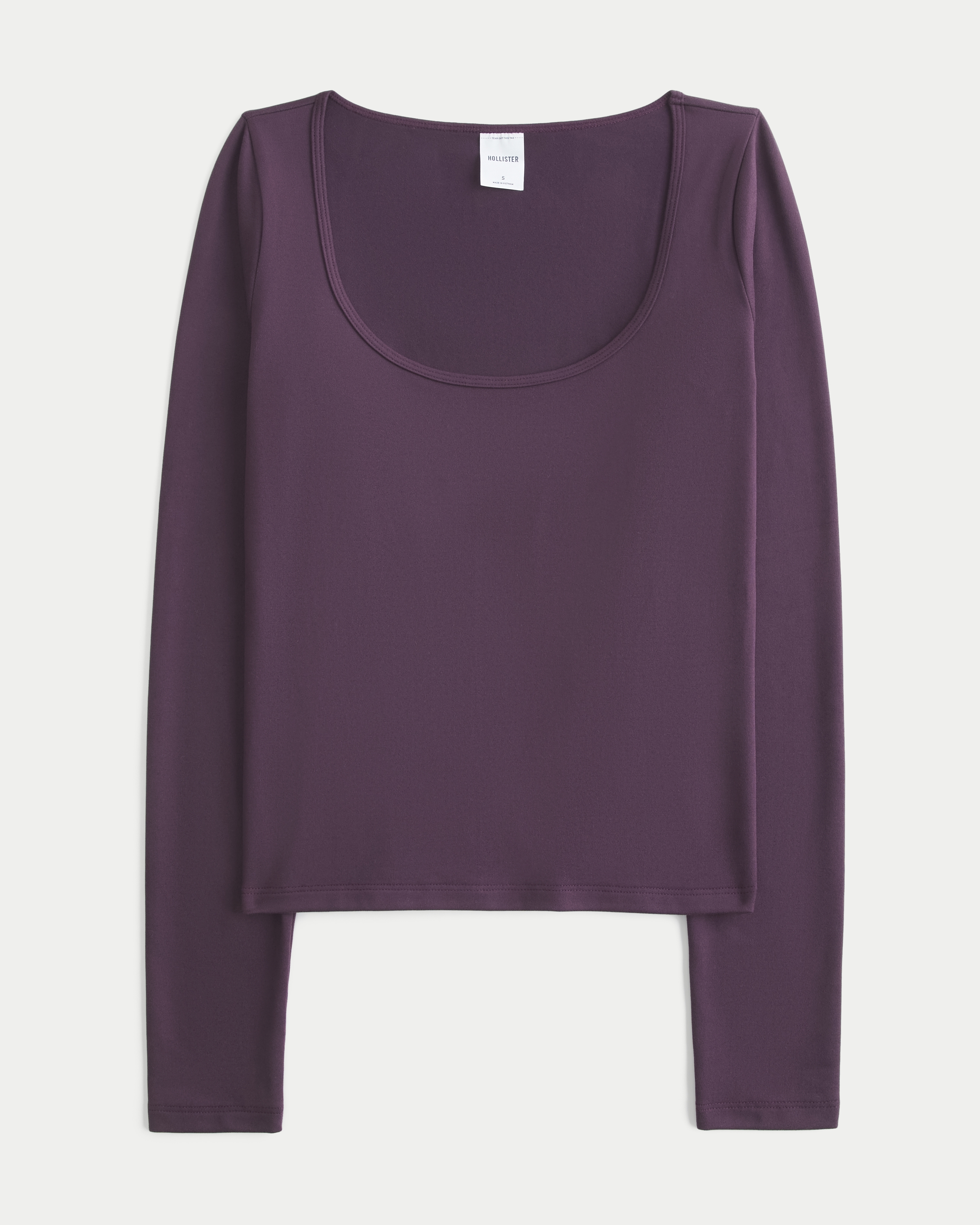 Женская футболка Hollister Long-Sleeve Soft Seamless Fabric Scoop, цвет: Сливовый — фото 1