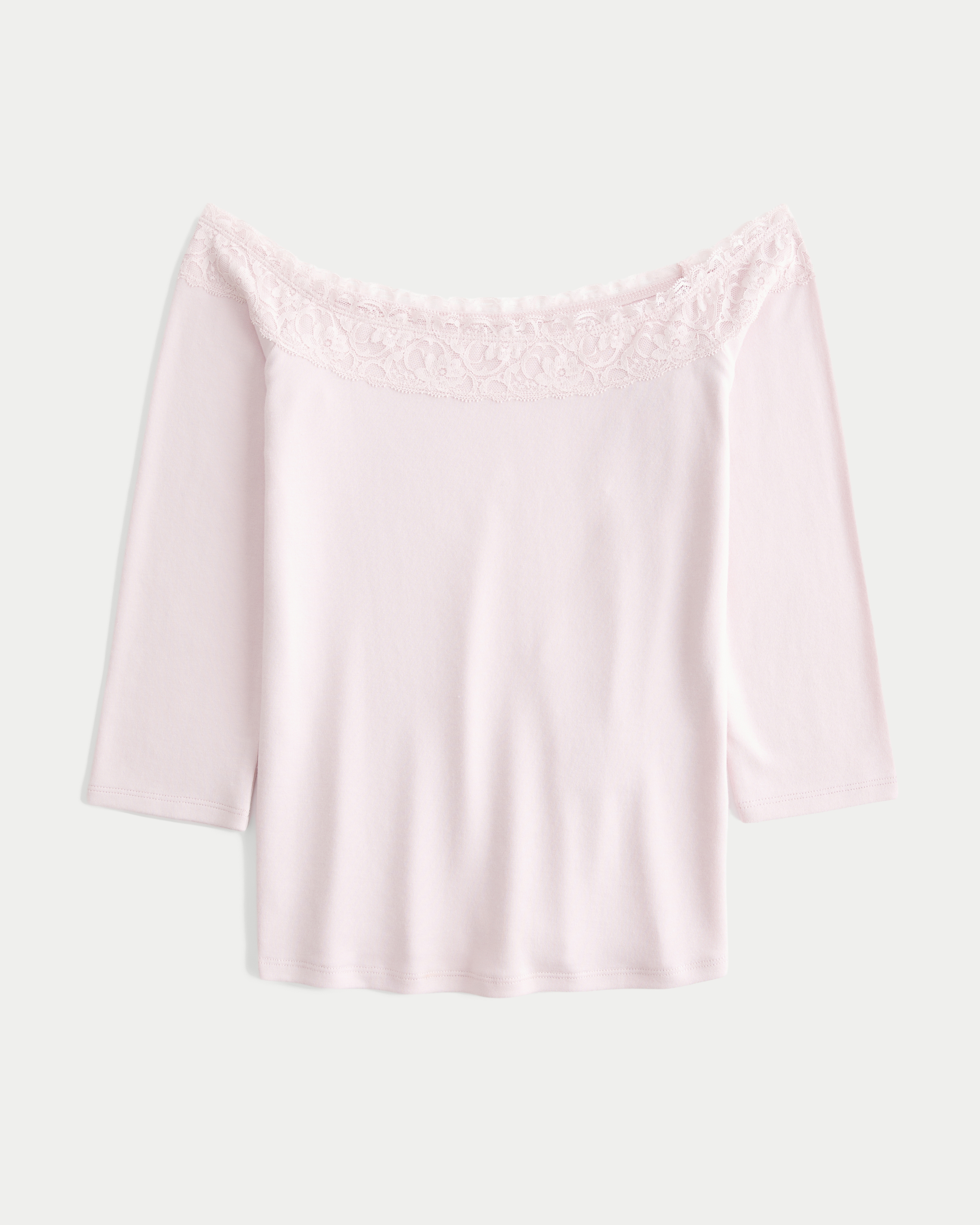 Женский топ Hollister Lace Trim Off-the-Shoulder Top, цвет: Светлый розовый