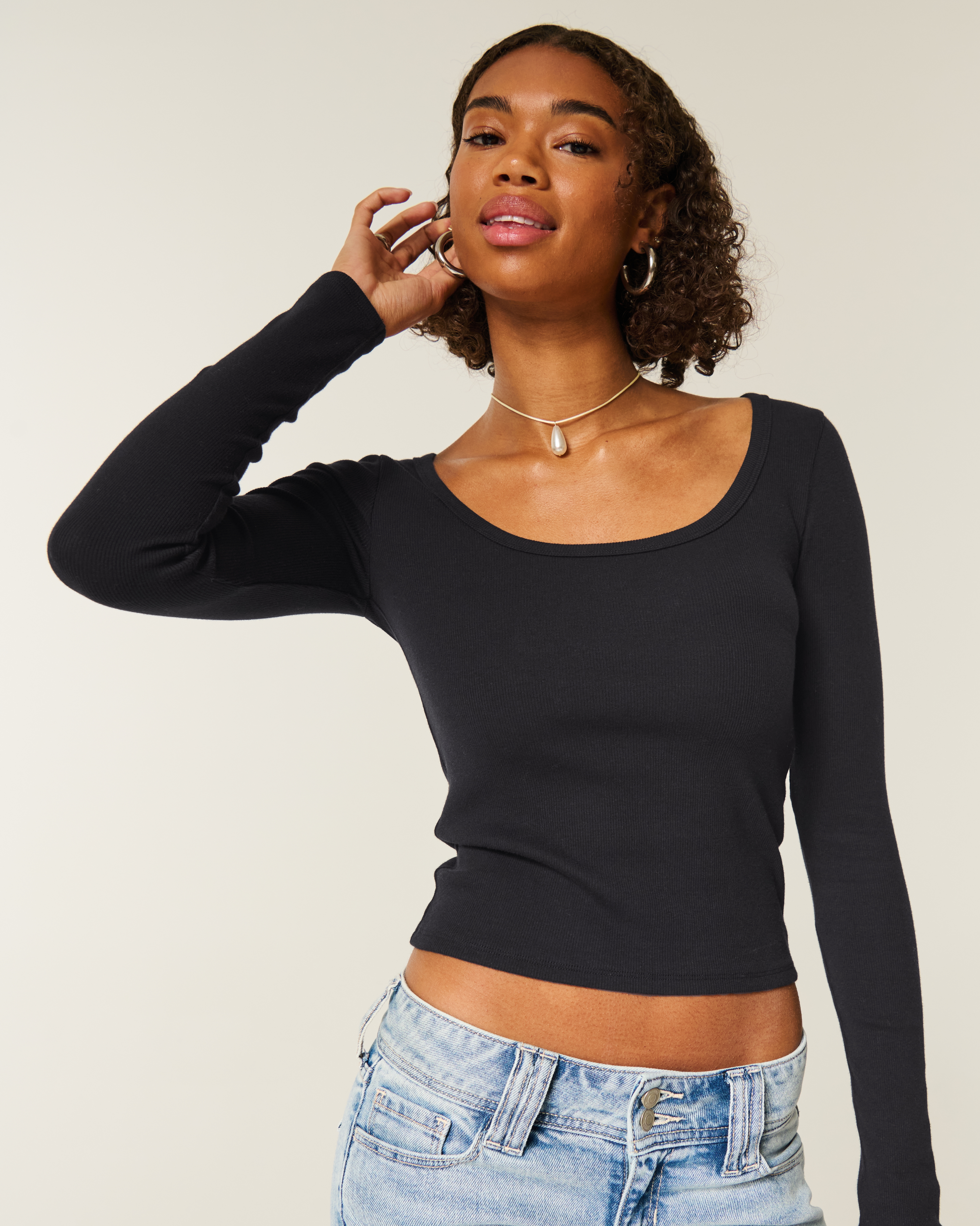 Женские топы Hollister Long-Sleeve Scoop Top — фото 2