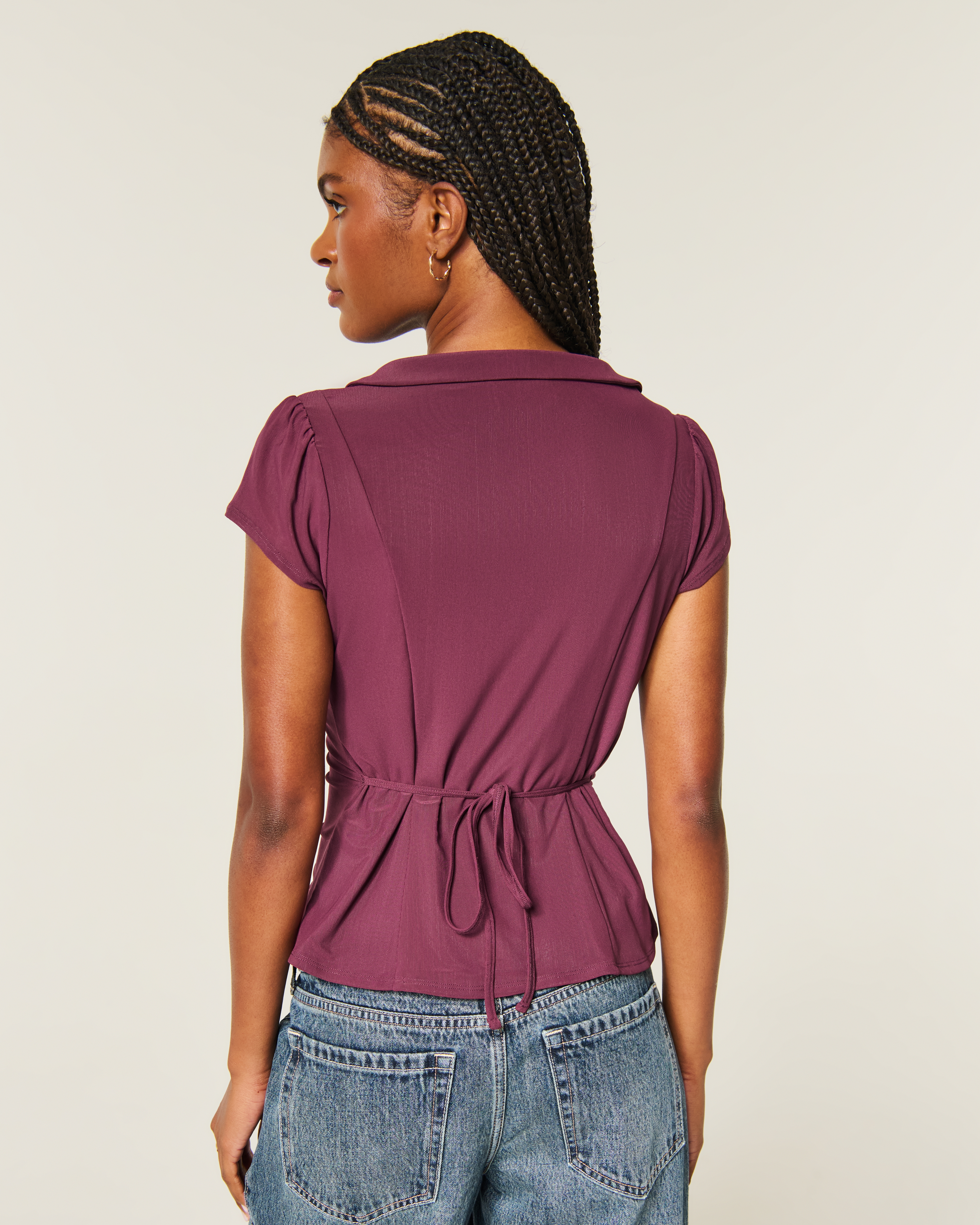 Женские рубашки Hollister Short-Sleeve Mesh Peter Pan Collar Shirt — фото 3