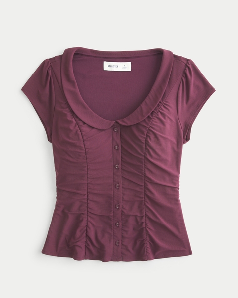 Женские рубашки Hollister Short-Sleeve Mesh Peter Pan Collar Shirt