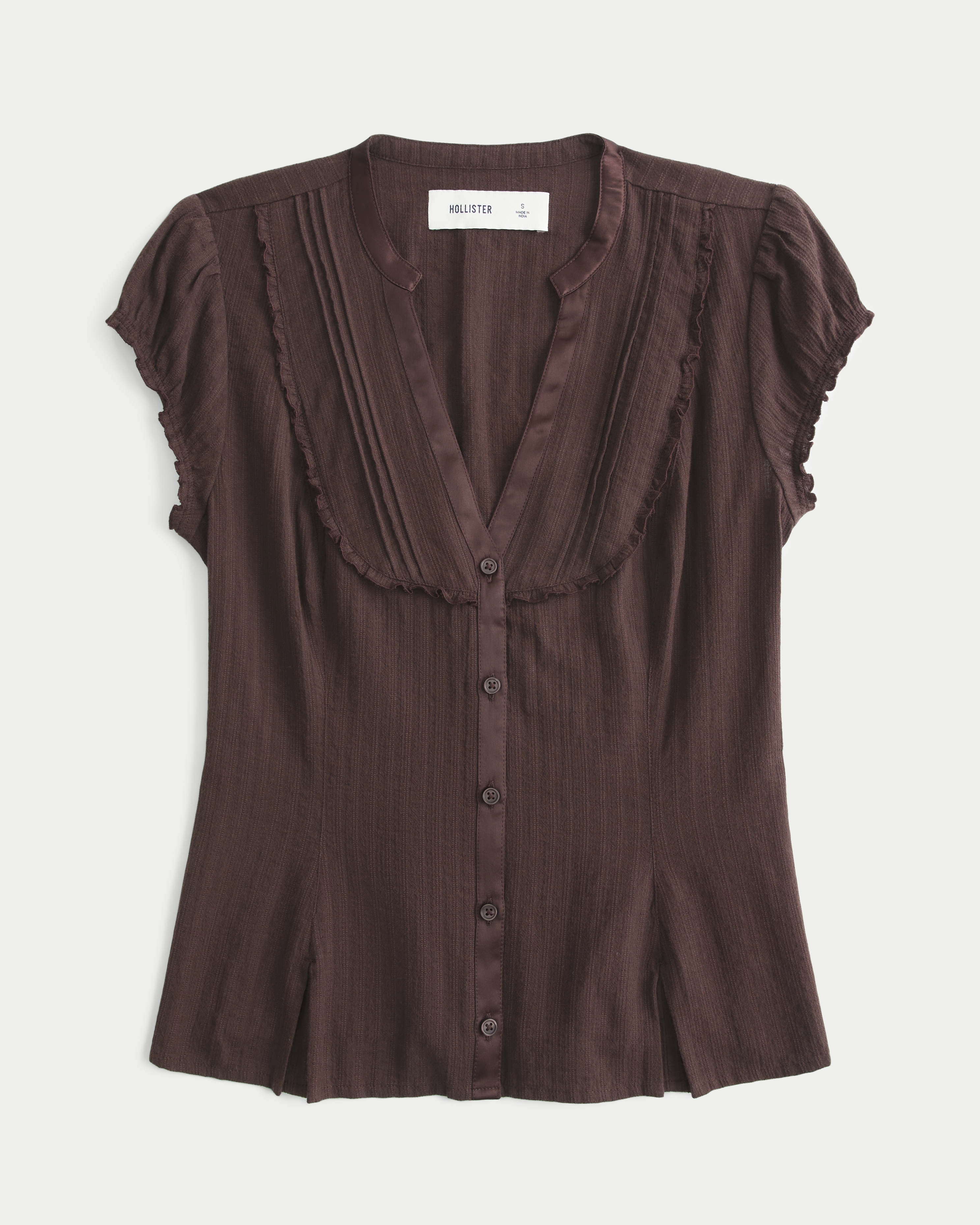 Женский топ Hollister Ruffle Short-Sleeve Top, цвет: Коричневый