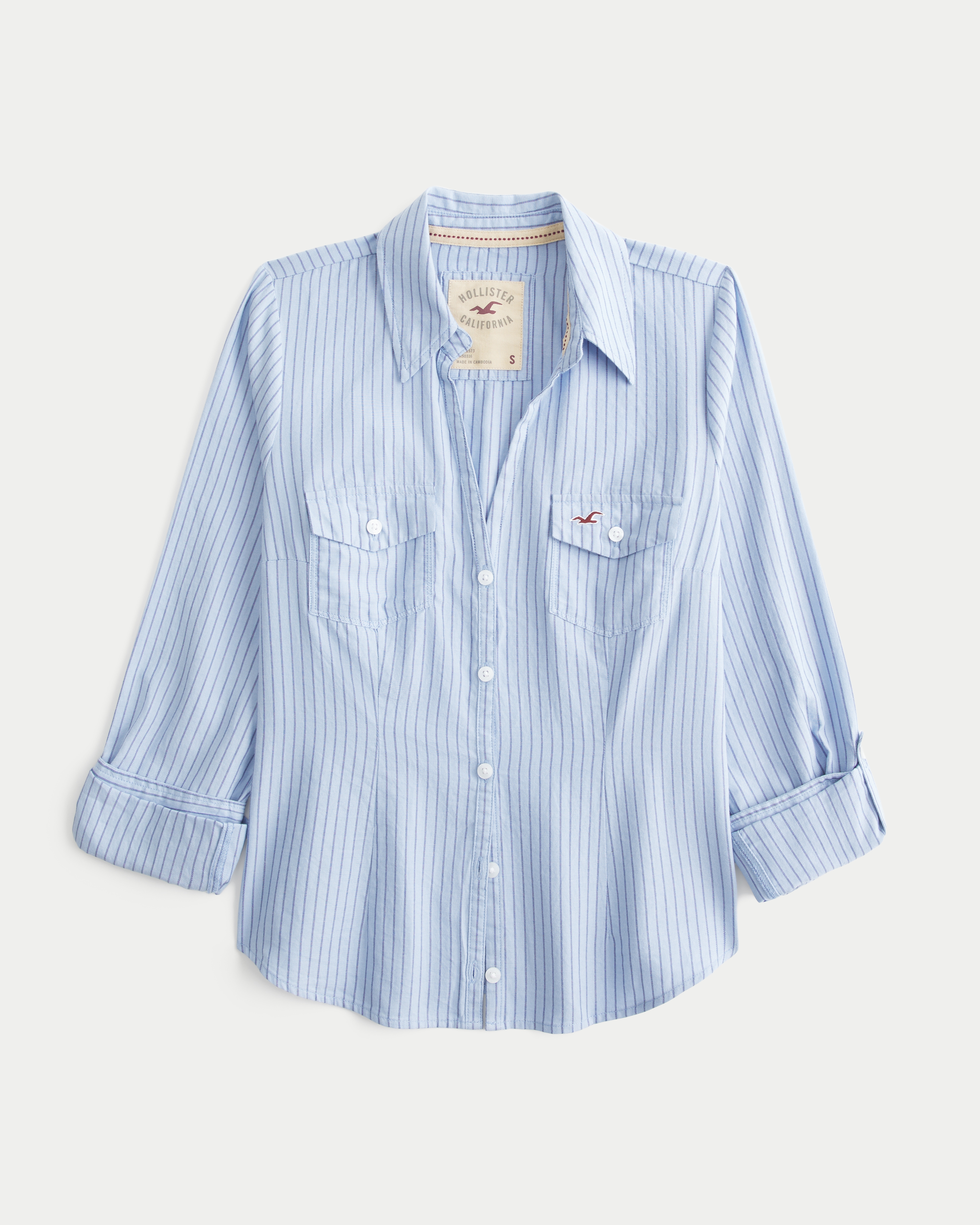 Женская рубашка Hollister Heritage Long-Sleeve Icon, цвет: Синий полосатый