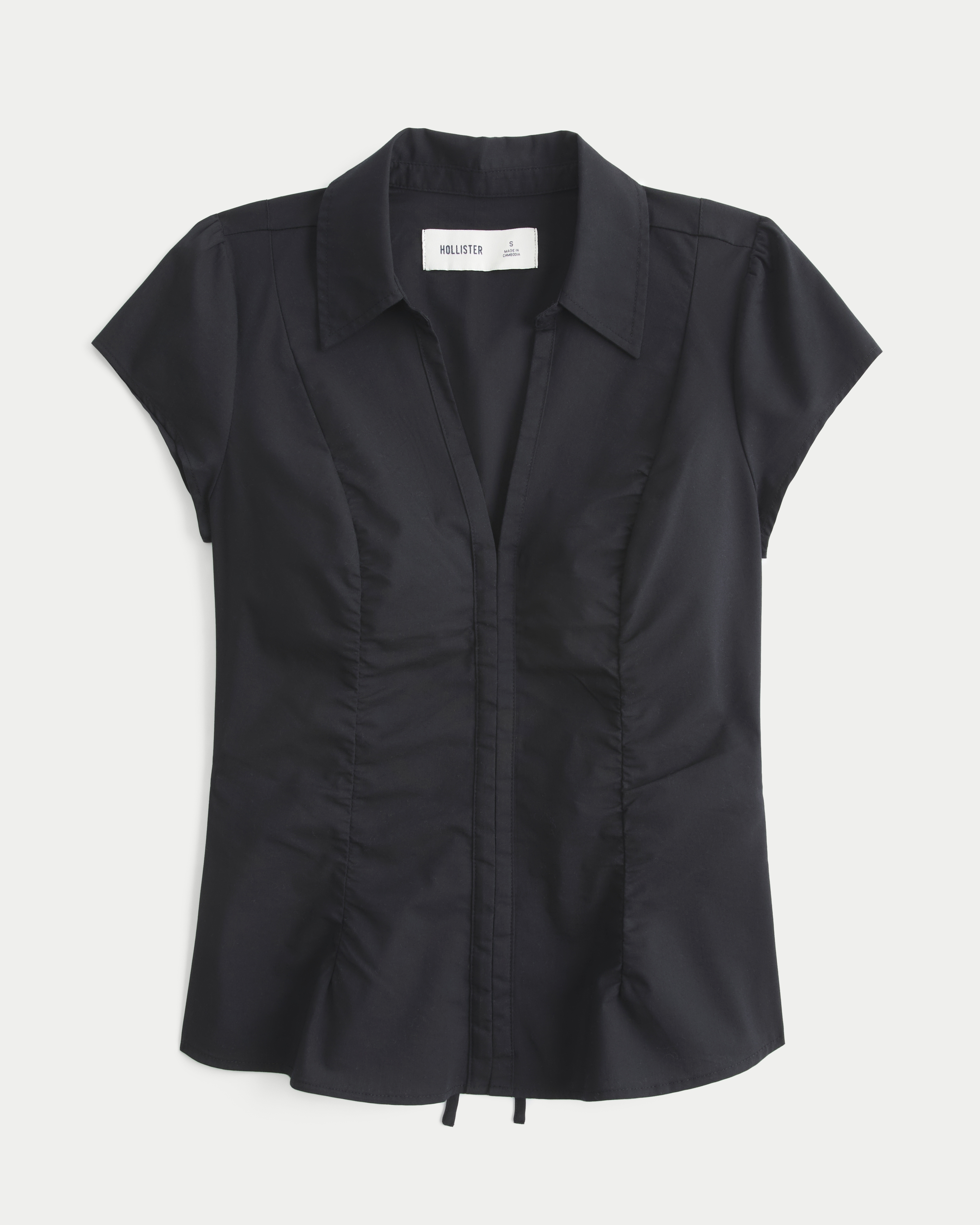 Женская рубашка Hollister Short-Sleeve Ruched Hook and Eye, цвет: Чёрный
