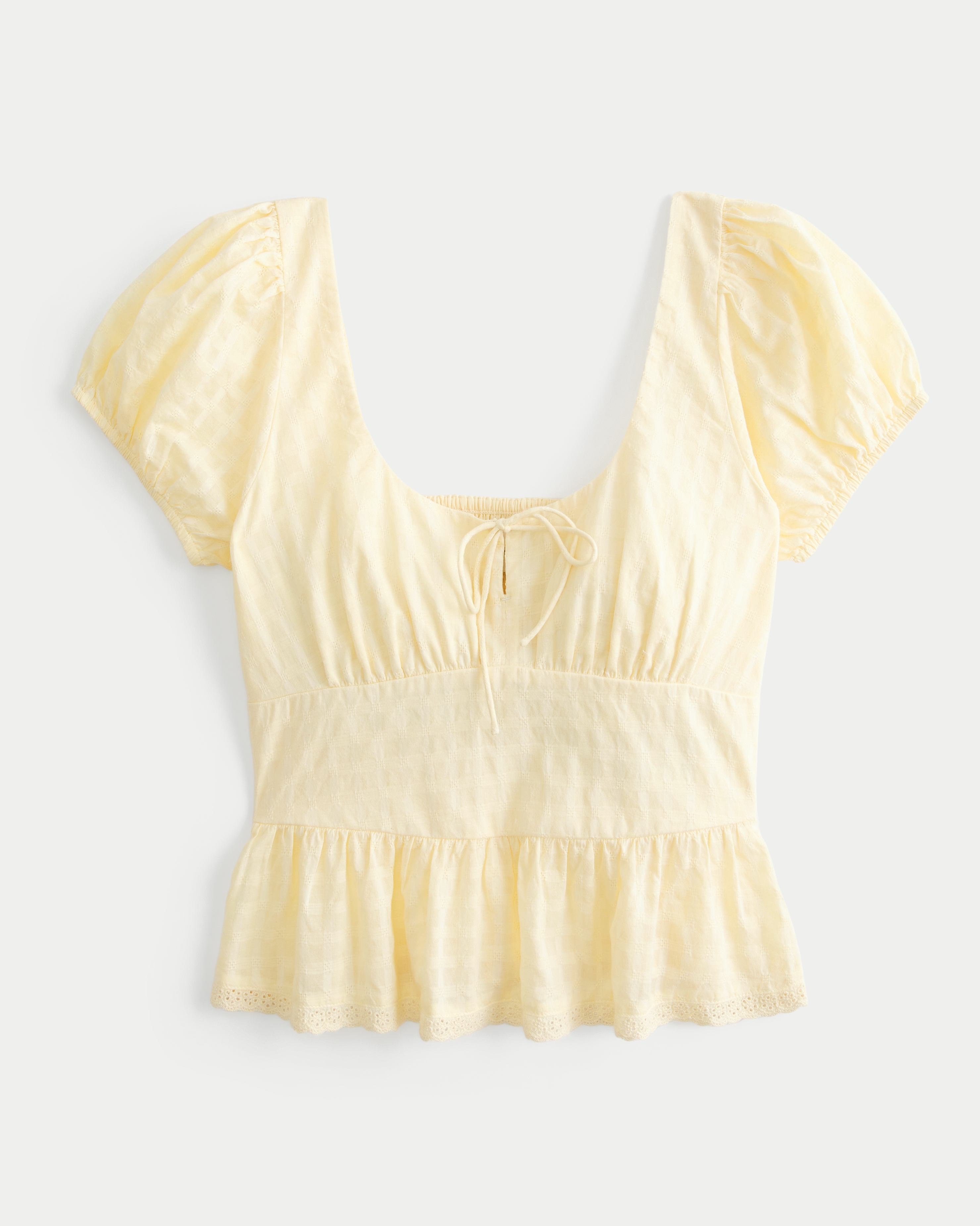 Женский топ Hollister Voile Peplum Top, цвет: Сливочный жёлтый — фото 1