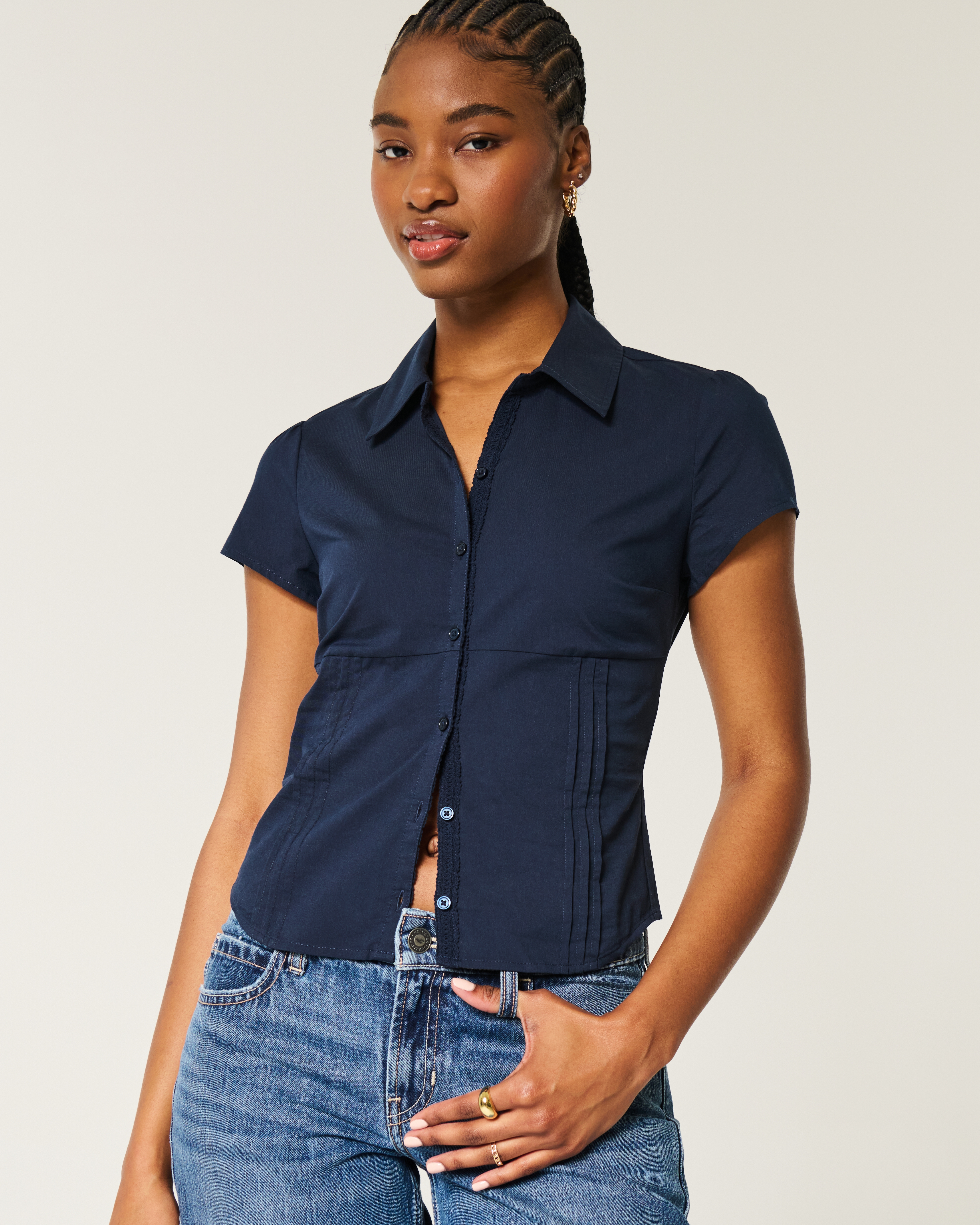 Женские рубашки Hollister Short-Sleeve Poplin Shirt — фото 2