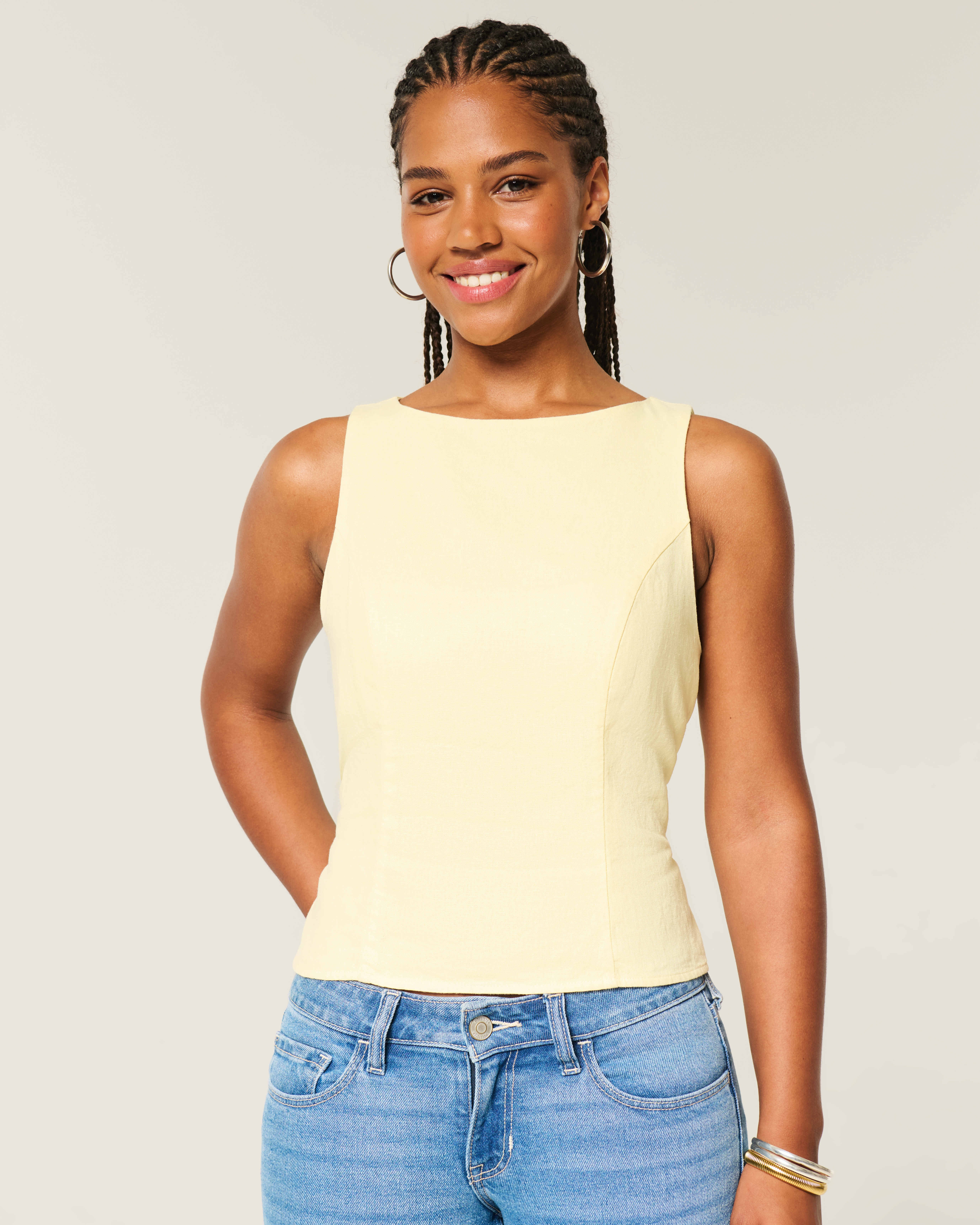 Женские топы Hollister Linen-Blend Open-Back Top — фото 2