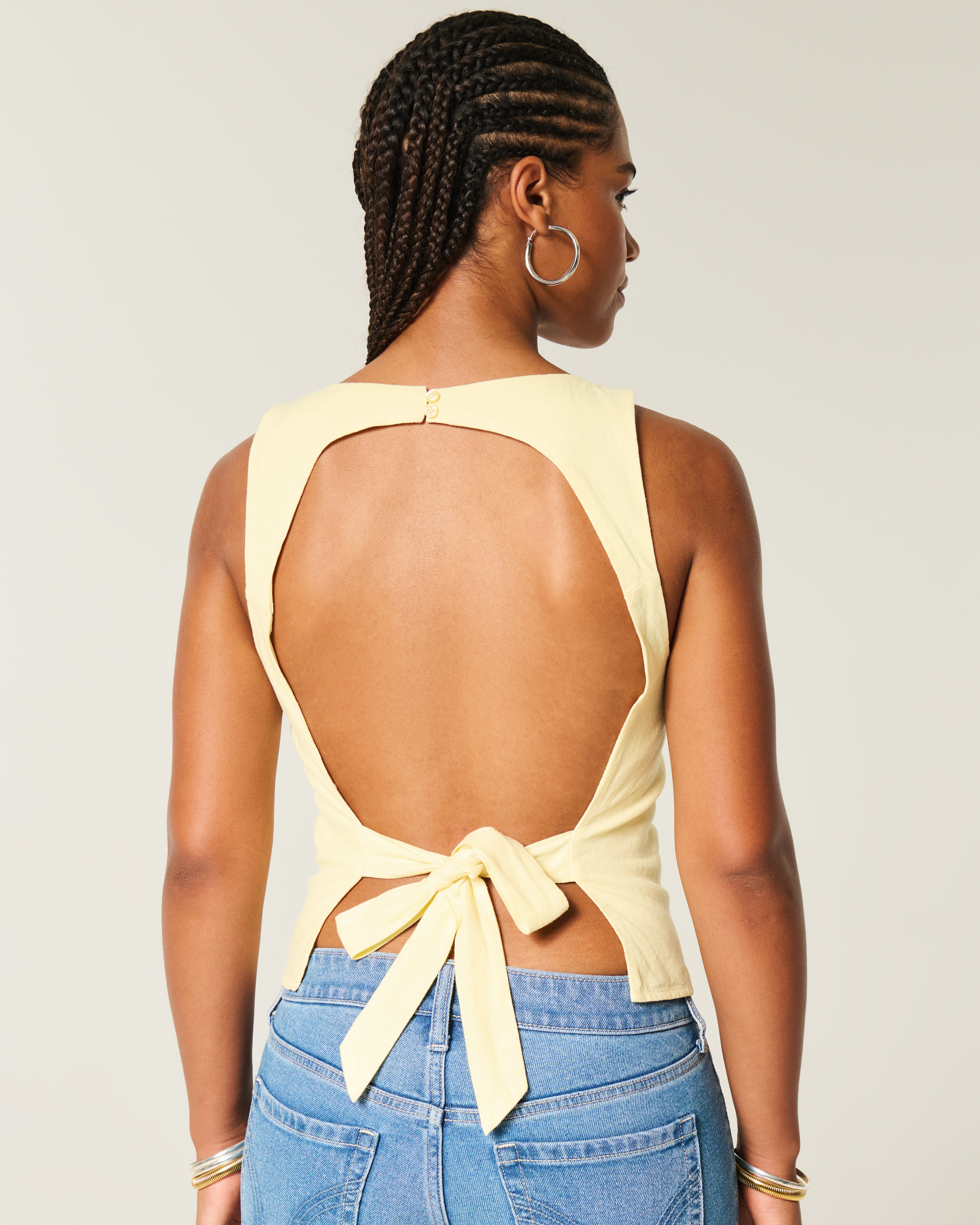 Женские топы Hollister Linen-Blend Open-Back Top — фото 3