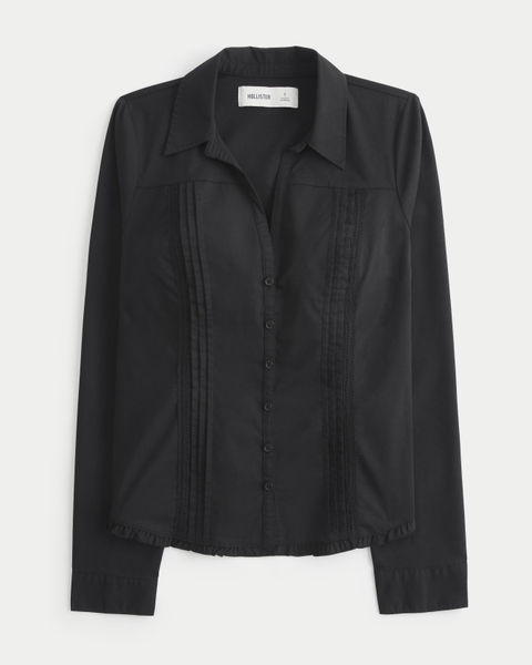 Женские рубашки Hollister Lace Inset Button Front Shirt