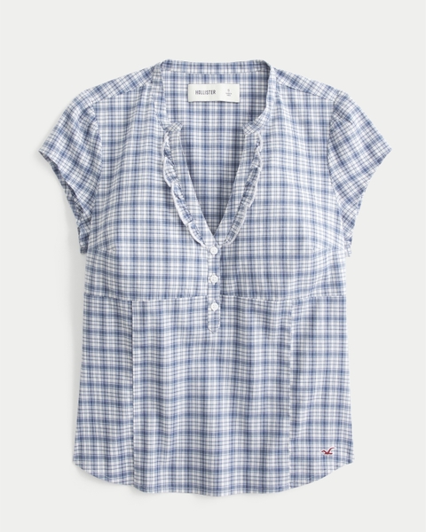 Женские рубашки Hollister Short-Sleeve Ruffle Henley Shirt