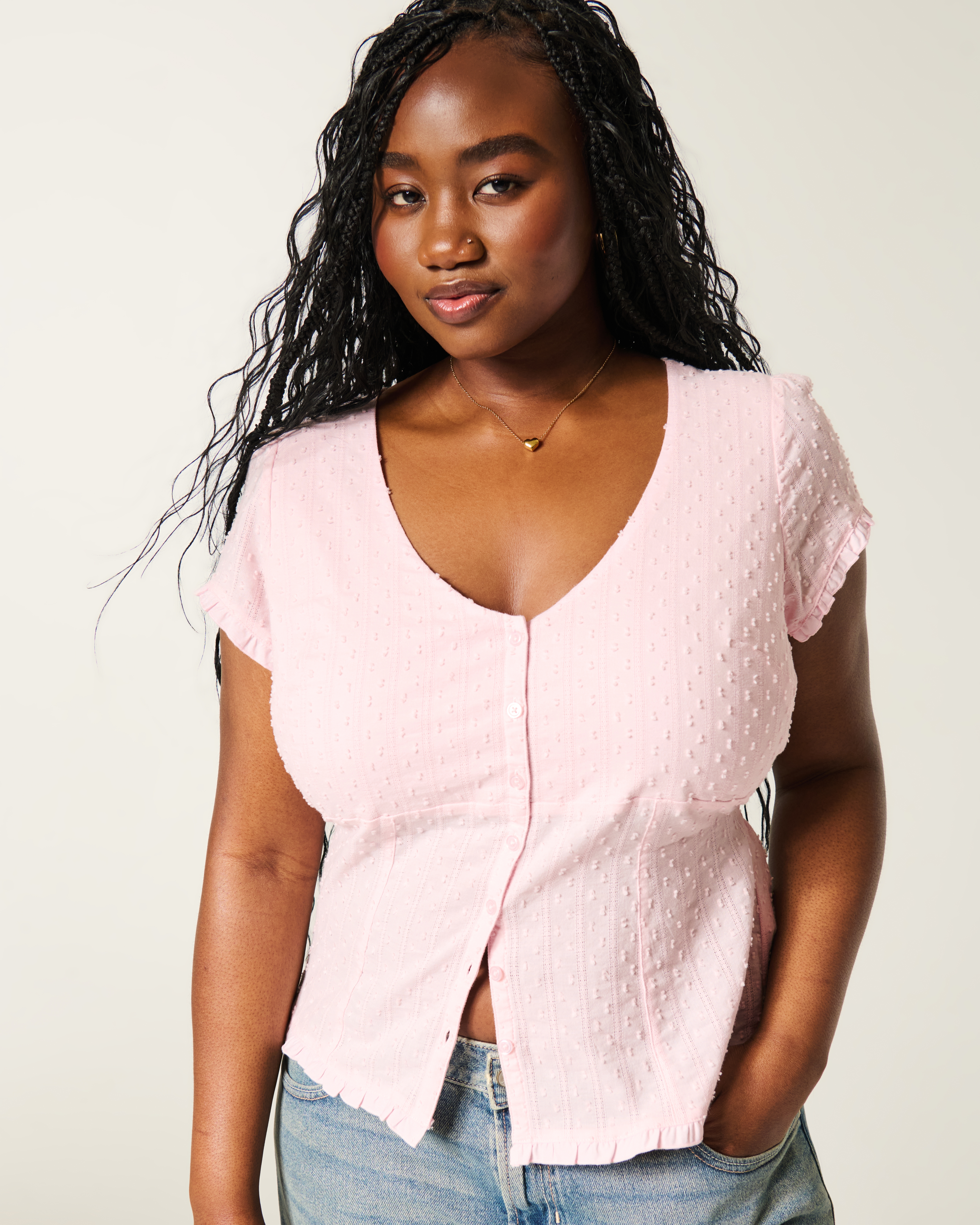 Женские брюки Hollister Curvy Short-Sleeve V-Neck Top — фото 2