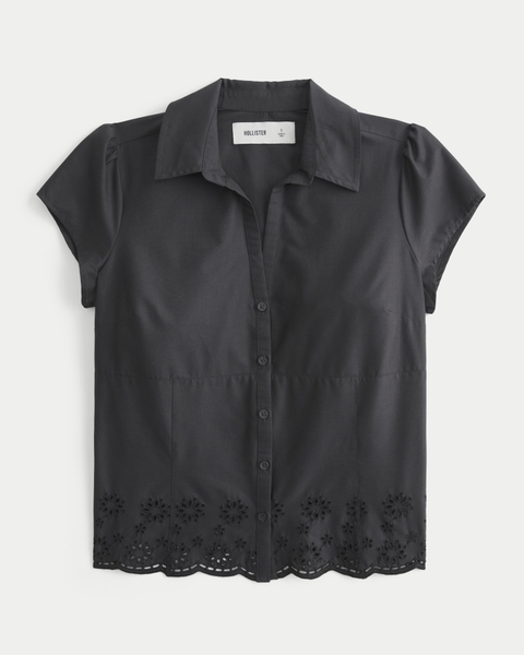 Женские рубашки Hollister Short-Sleeve Embroidered Hem Shirt