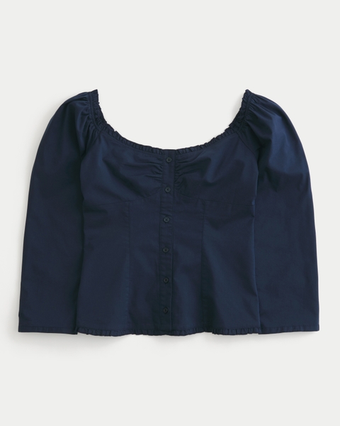 Женские топы Hollister Three-Quarter Sleeve Ruffle Trim Top