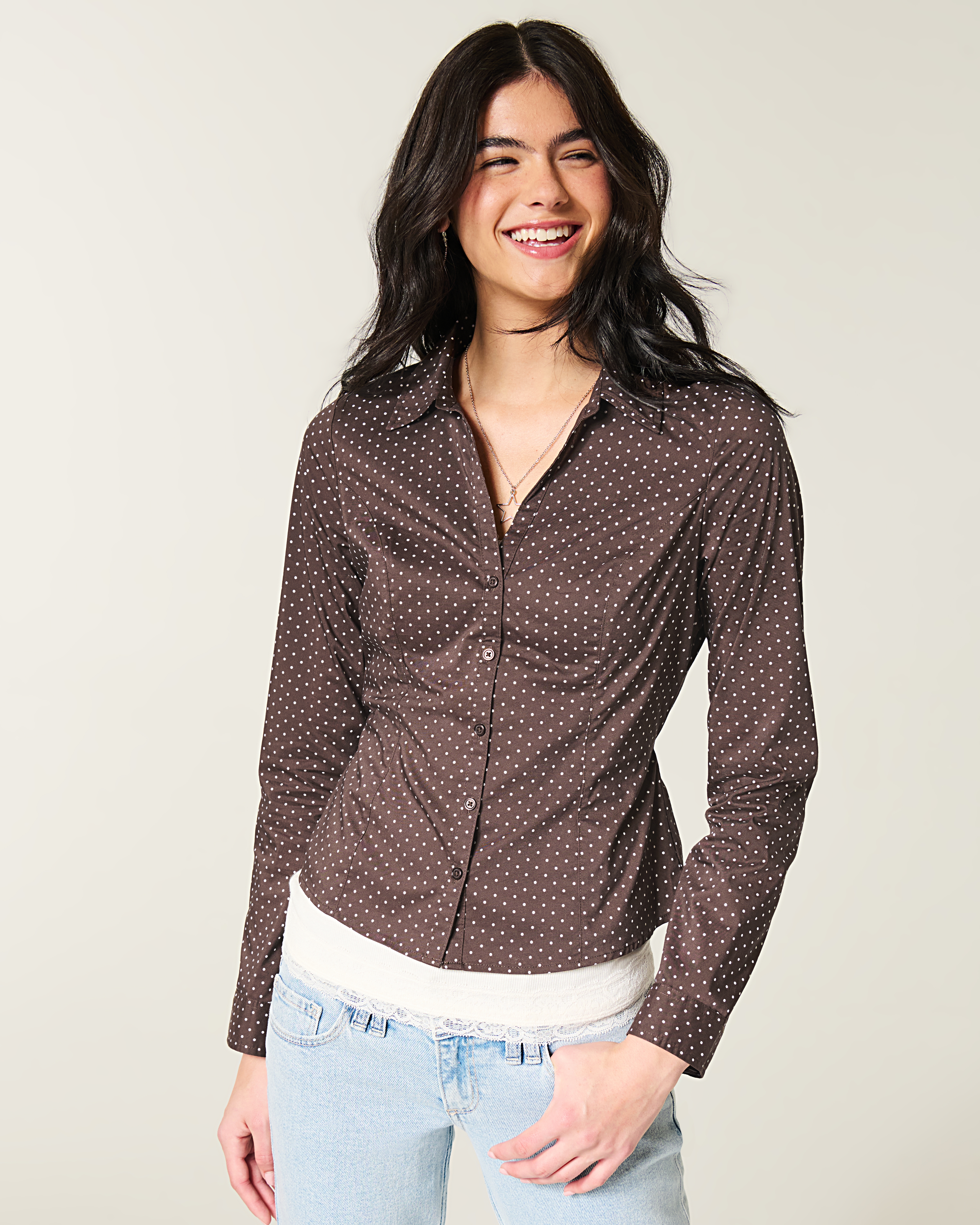 Женские рубашки Hollister Long-Sleeve Button Front Shirt — фото 2