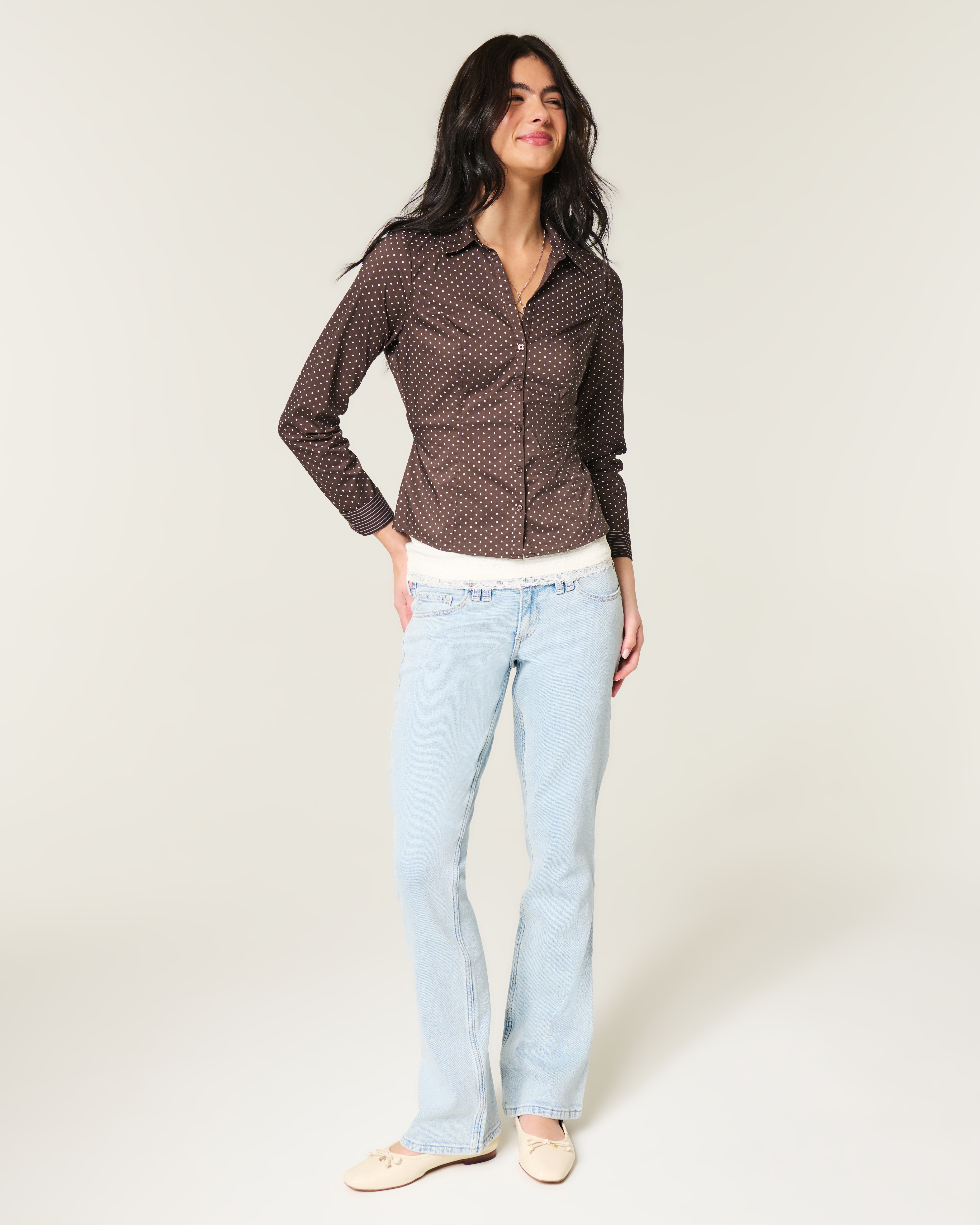 Женские рубашки Hollister Long-Sleeve Button Front Shirt — фото 3