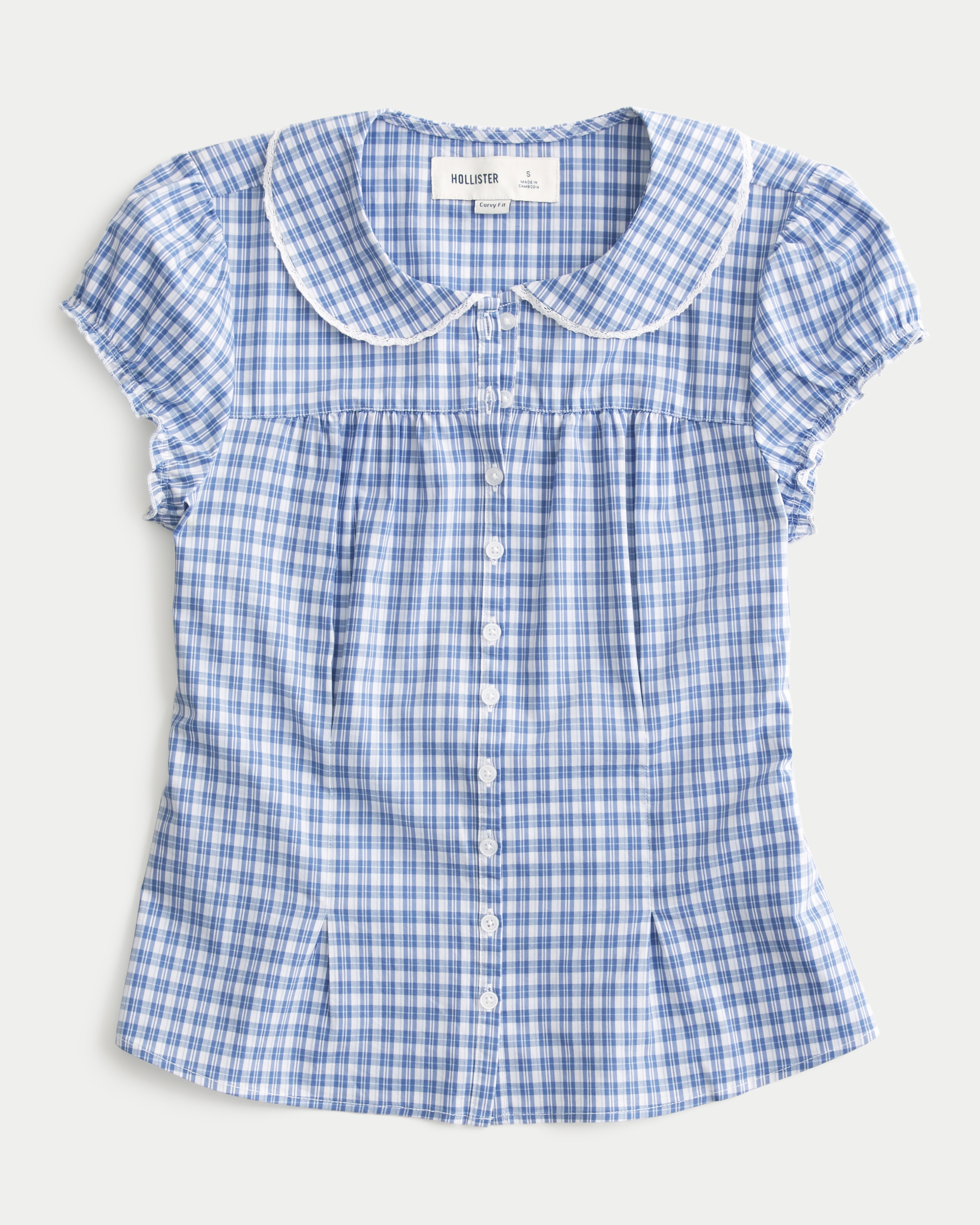 Женские рубашки Hollister Curvy Short-Sleeve Statement Collar Shirt