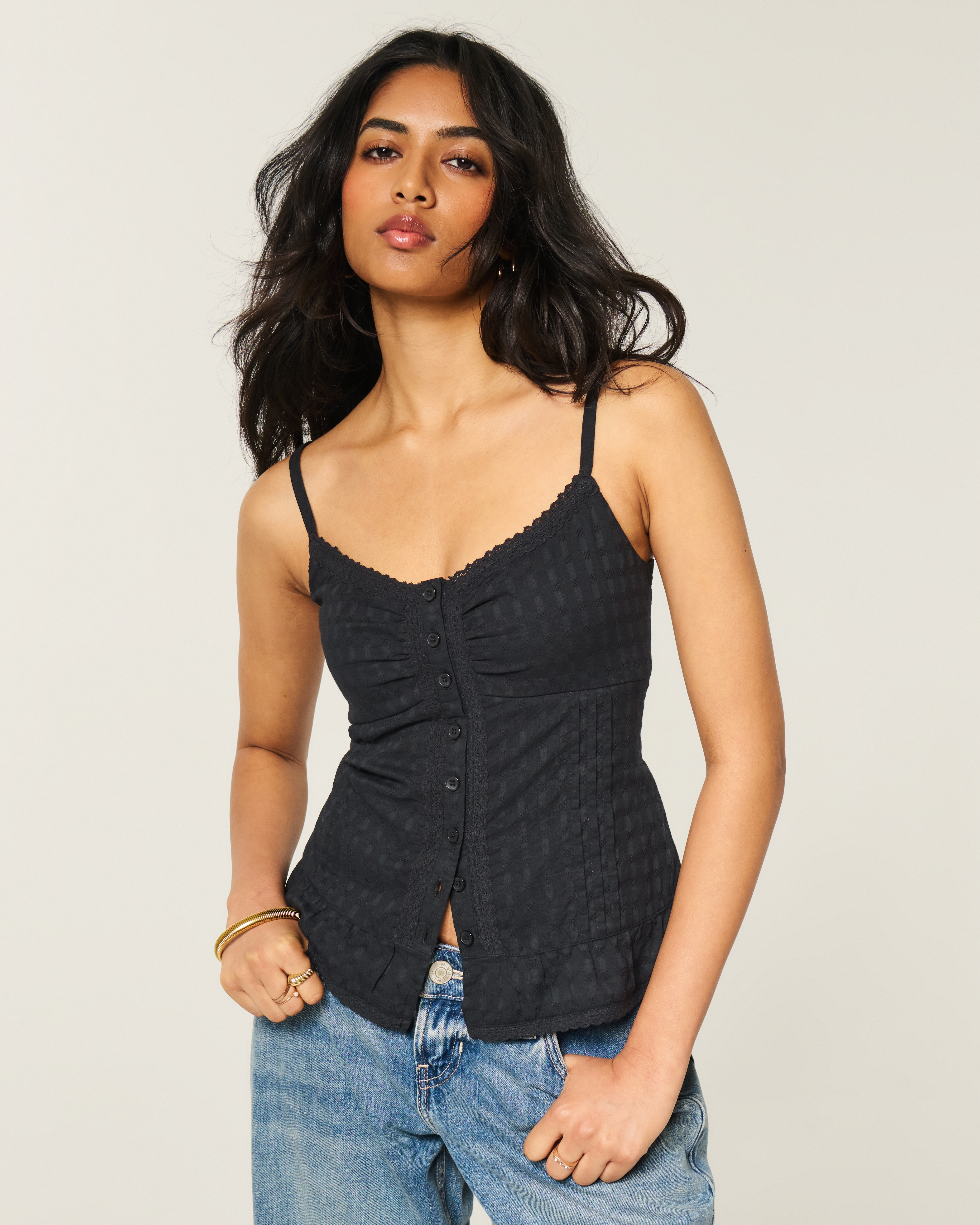 Женские топы Hollister Peplum Button Front Top — фото 2