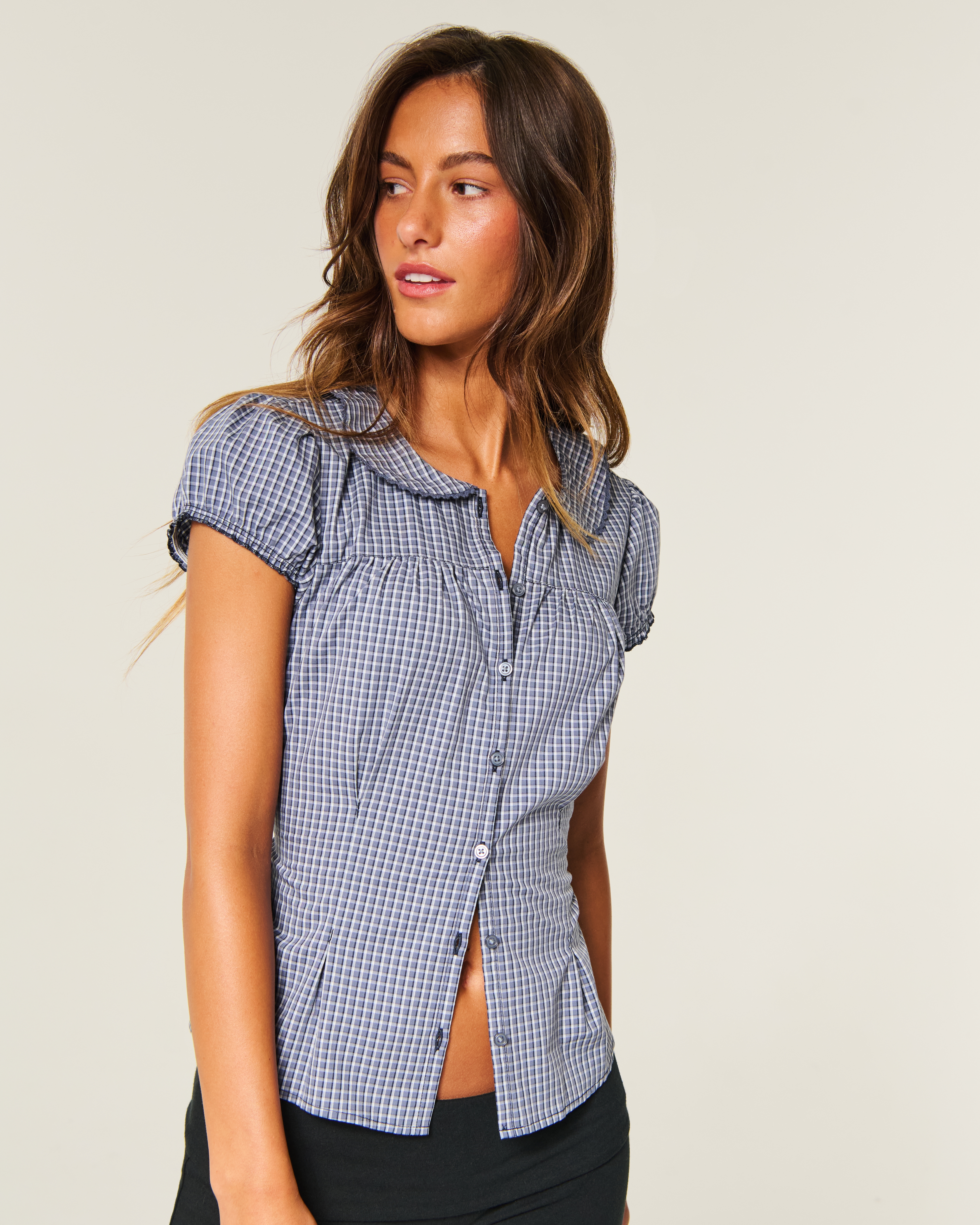 Женские рубашки Hollister Short-Sleeve Statement Collar Shirt — фото 3