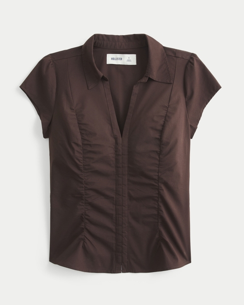 Женские рубашки Hollister Ruched Short-Sleeve Shirt