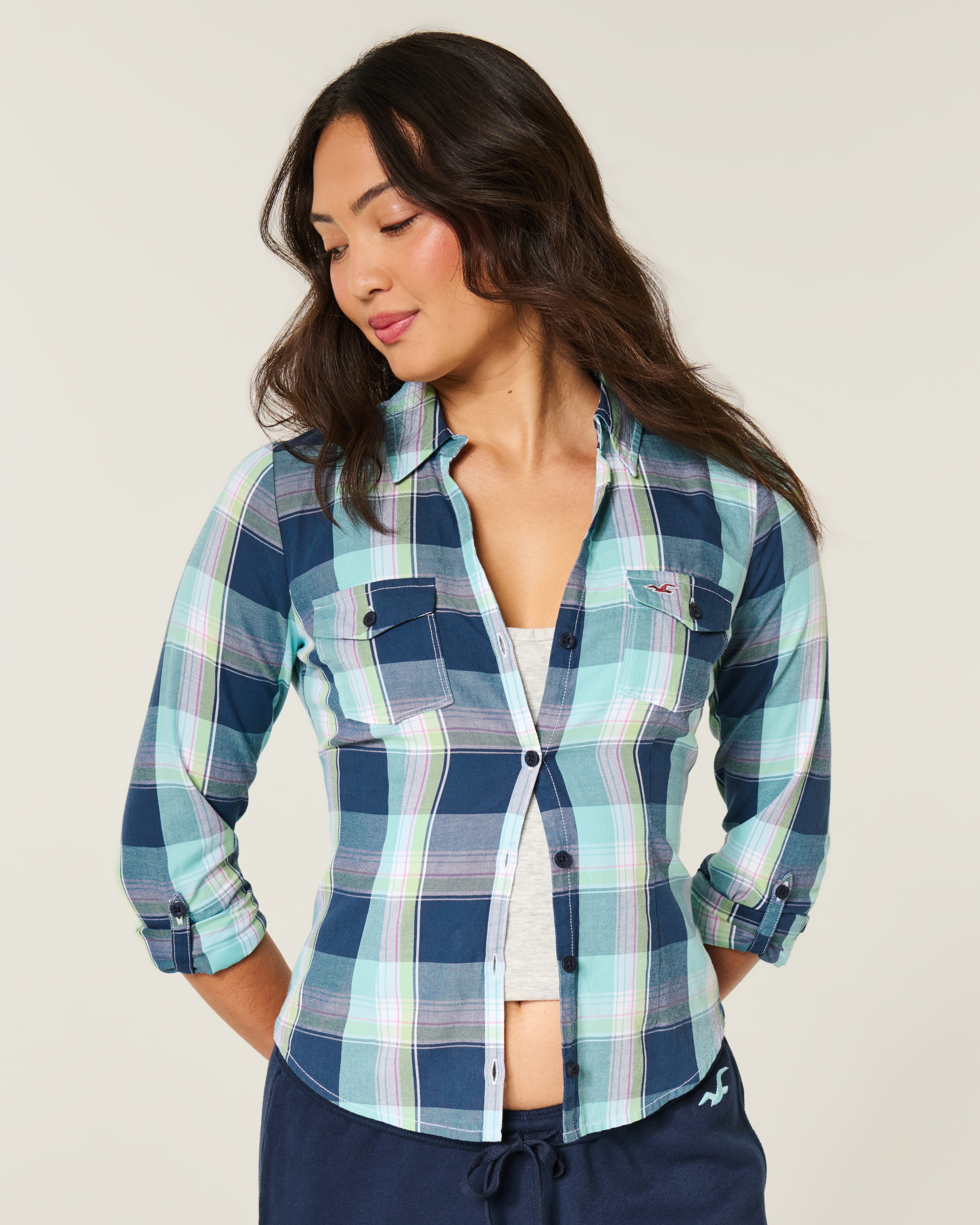 Женские рубашки Hollister Plaid Button Front Shirt — фото 2