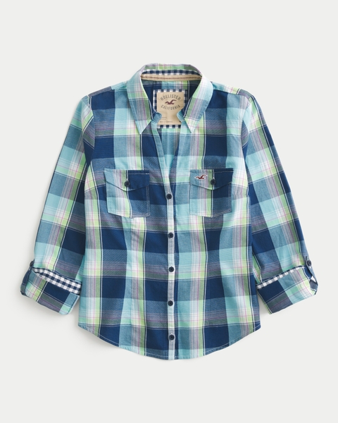 Женские рубашки Hollister Plaid Button Front Shirt