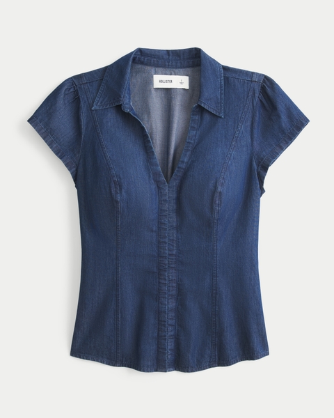 Женские рубашки Hollister Cinched Eyelet Short-Sleeve Shirt