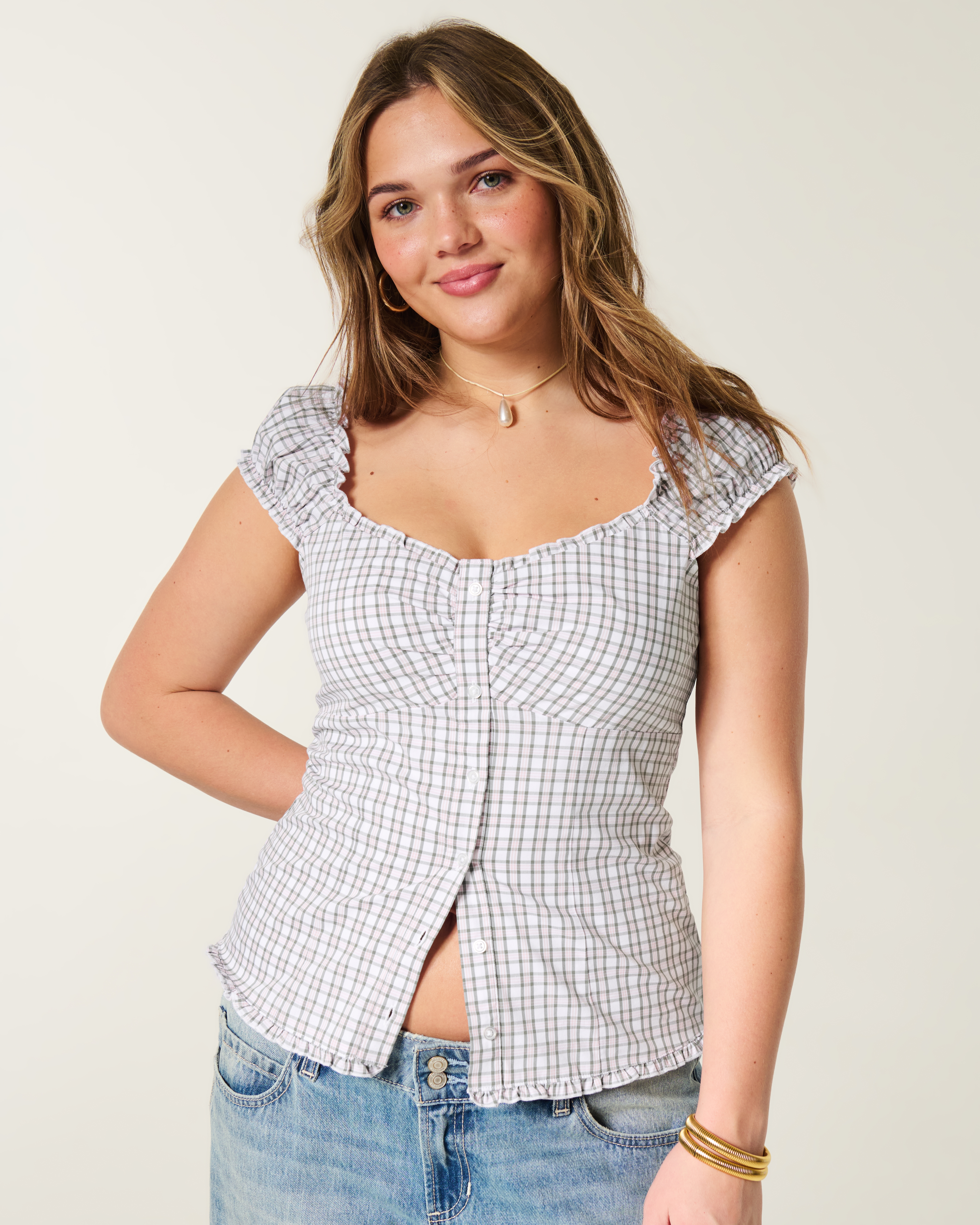 Женские топы Hollister On/Off-the-Shoulder Ruffle Trim Top — фото 2