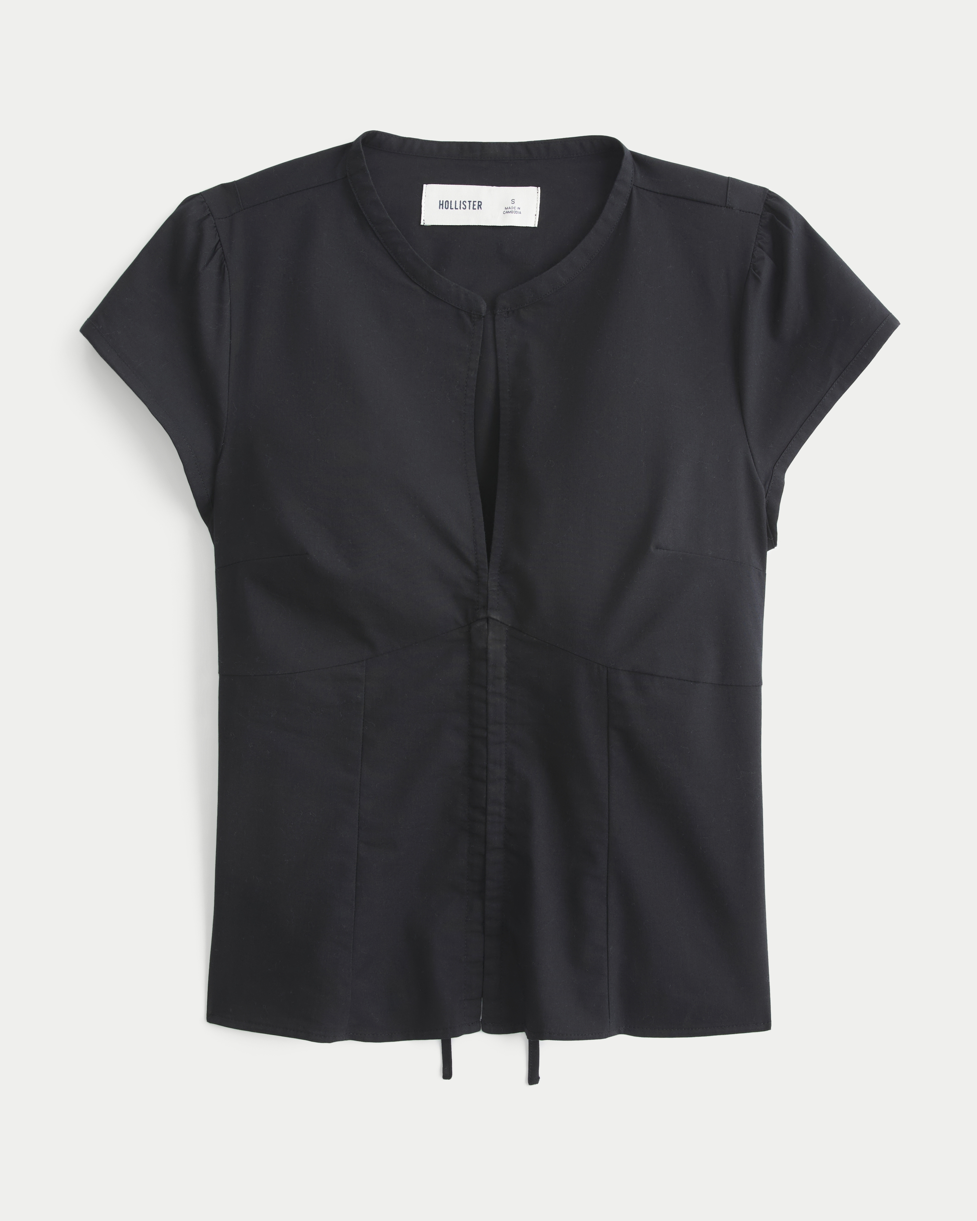 Женская рубашка Hollister Short-Sleeve Keyhole Hook and Eye, цвет: Чёрный
