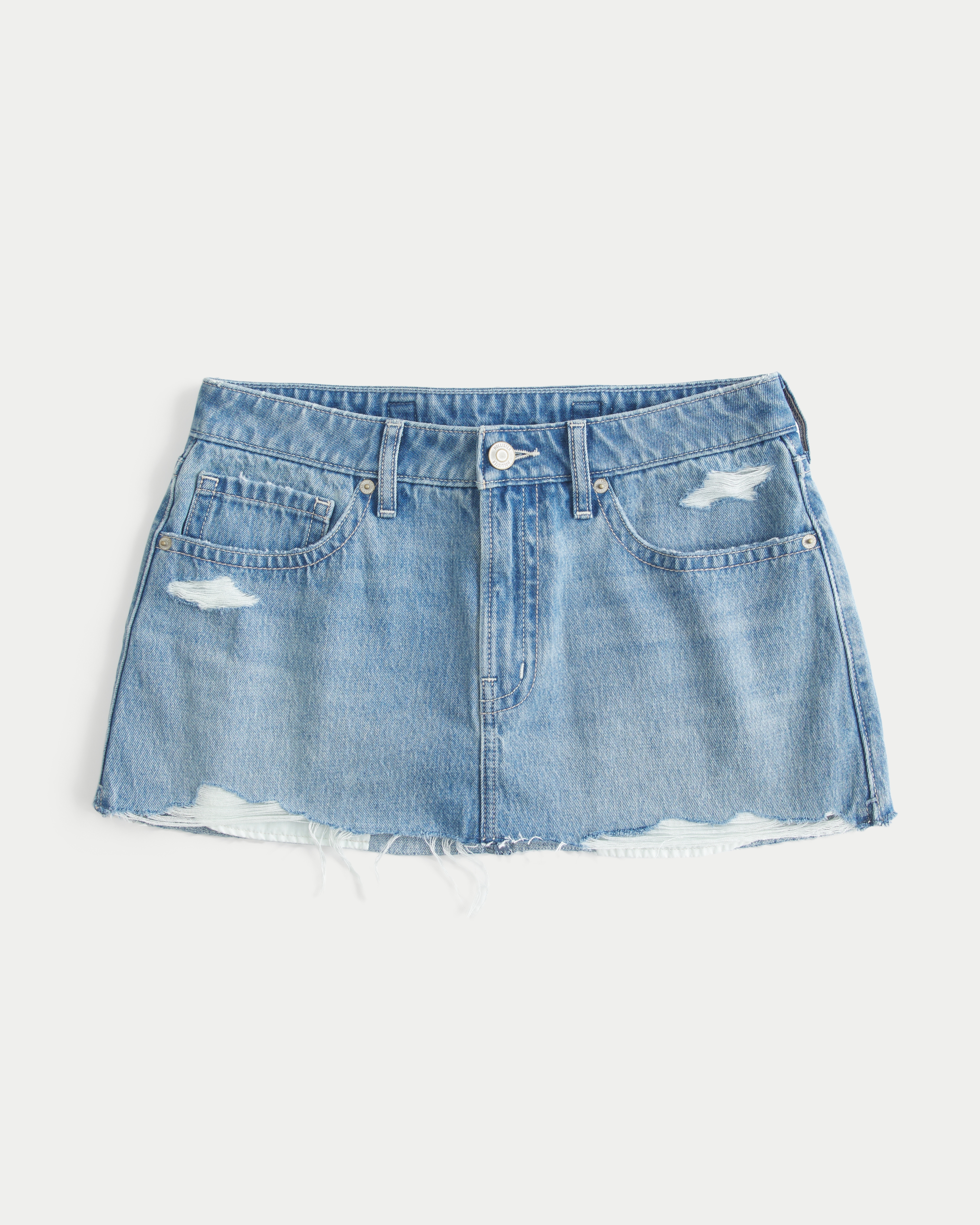 Женская юбка-шорты Hollister Low-Rise Ripped Denim A-Line Mini Skort, цвет: Light Ripped