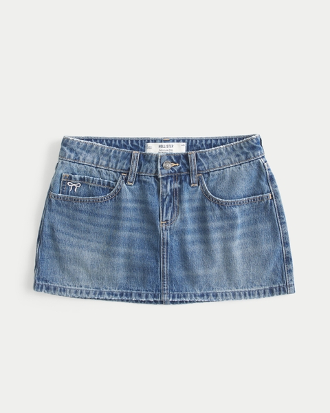 Женские юбки Hollister Curvy Low-Rise Embroidered Bow Denim Mini Skort