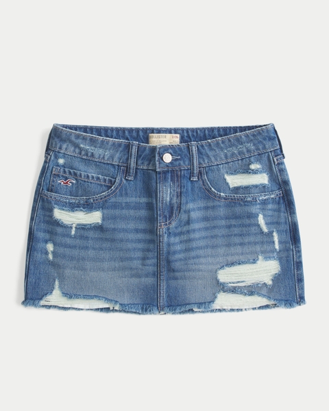 Женские юбки Hollister Low-Rise Ripped Dark Wash Denim Mini Skort