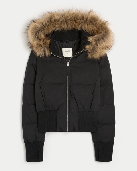 Женские куртки Hollister Faux Fur Trim Puffer Bomber Jacket