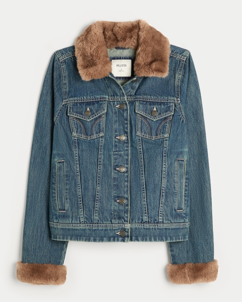 Женские куртки Hollister Faux Fur Trim Denim Jacket