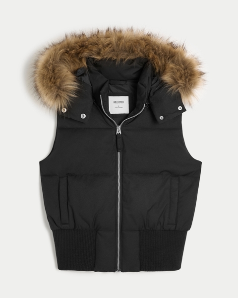 Женские жилеты Hollister Faux Fur Trim Hooded Y2K Vest