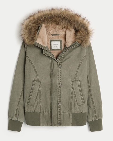 Женские куртки Hollister Faux Fur-Lined Bomber Jacket